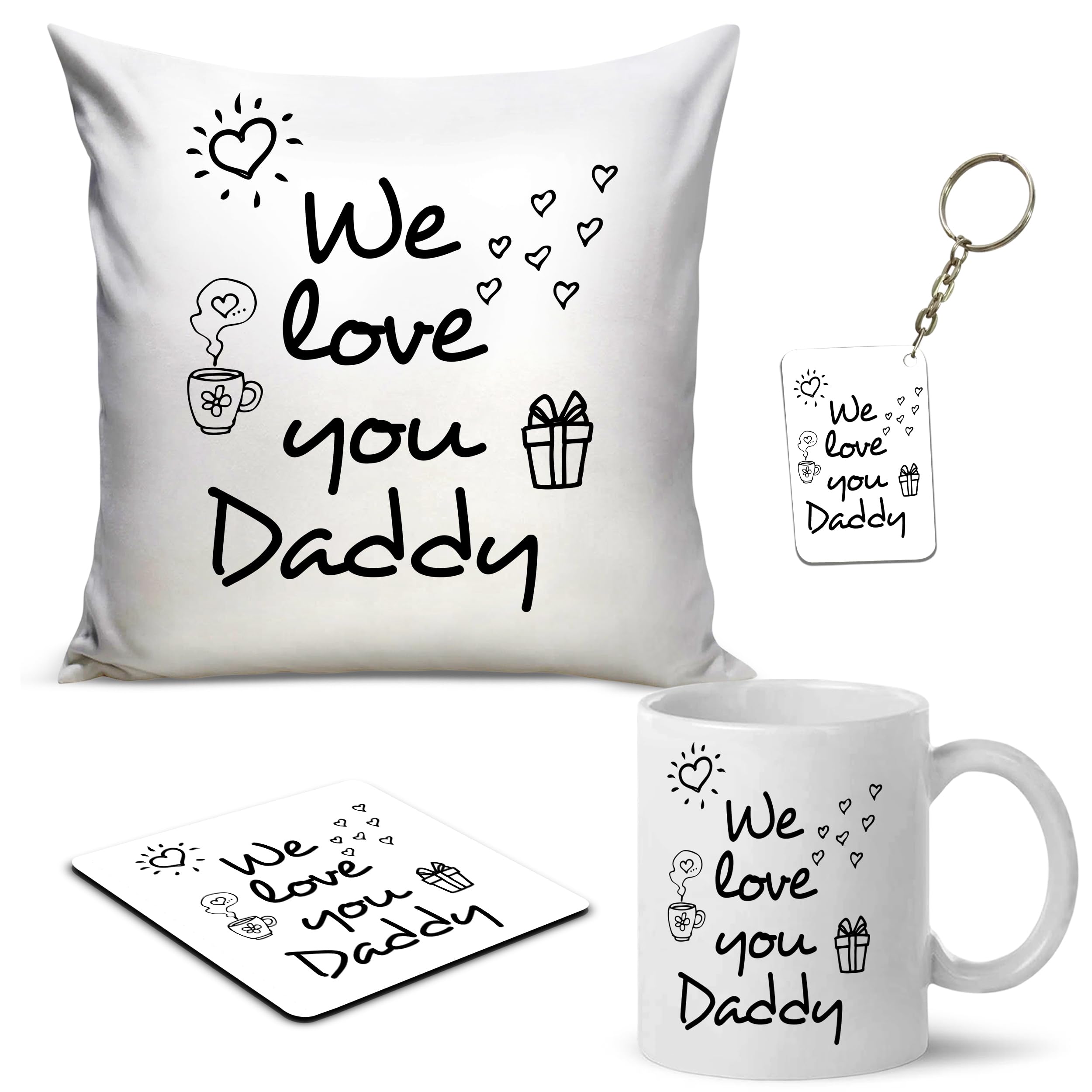 We Love You Daddy Black & White Gift for Papa Gift for Father (Cushion,Mug,Keychain,Coaster) 4PCS-image-4