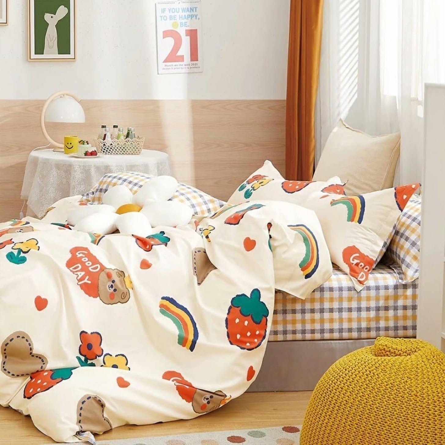 Glace Cotton Double Duvet Cover/Comforter Cover/Rajai Cover/Blanket Cover/Quilt Cover King Size 90X 100(Inches) with Zipper, 250 tc for Kids Bedroom (red Cream)-image-33
