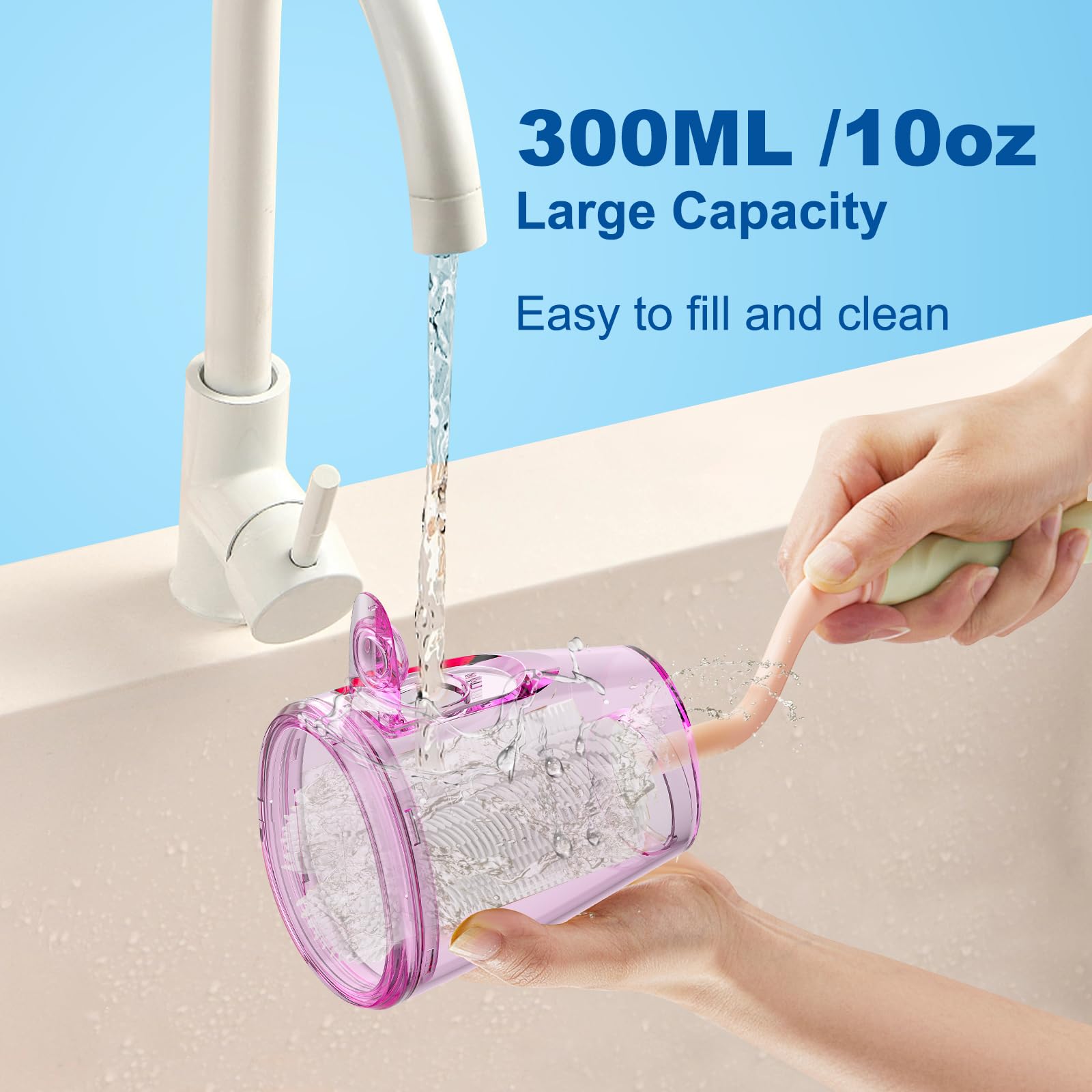 WellLeo Irrigador bucal para dientes, irrigador oral inalámbrico de 300 ml, púas dentales recargables con 5 modos, 5 puntas de chorro, limpiador de dientes impermeable IPX7 para el cuidado de las