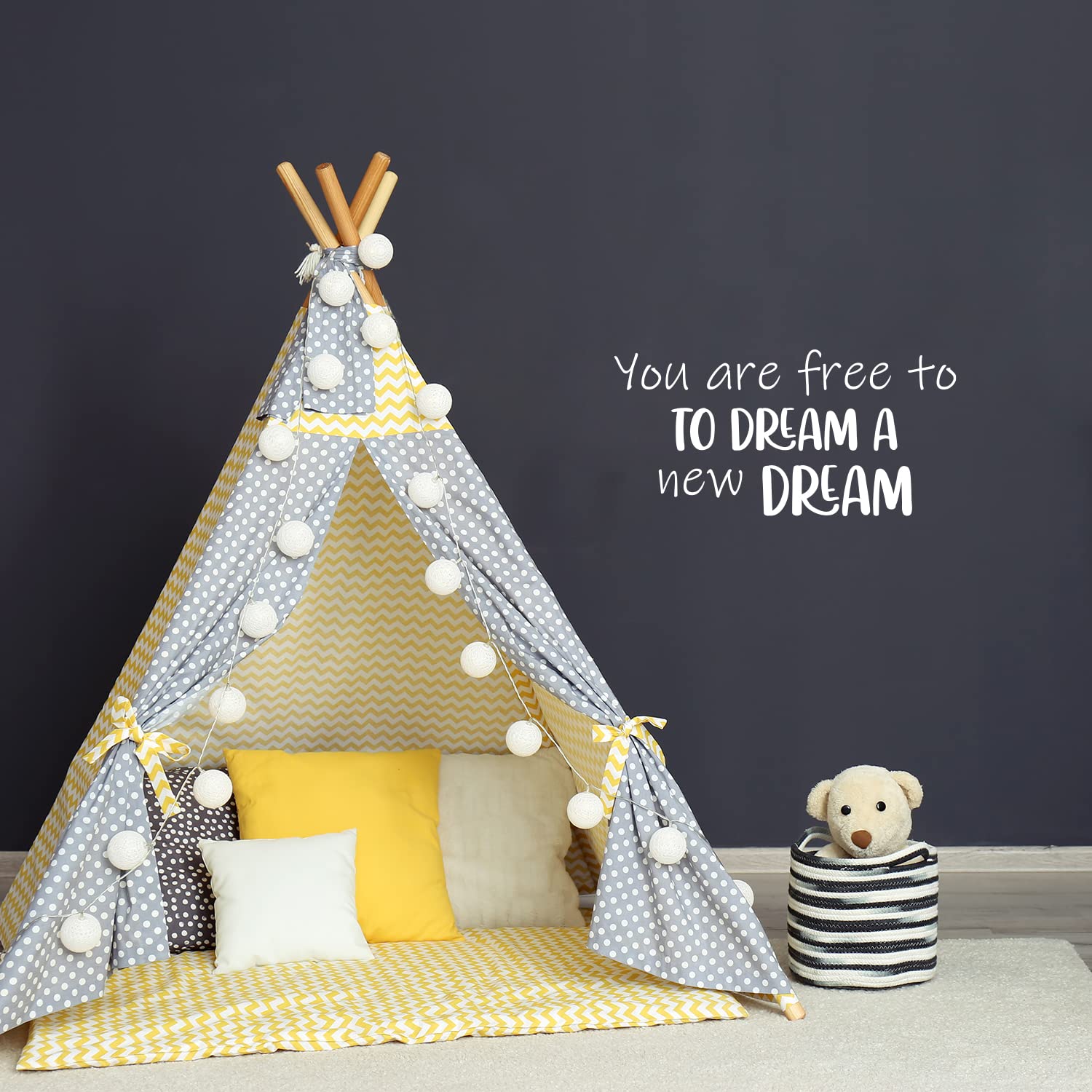 Vinyl Wall Art Decal - You are Free to Dream A New Dream - 12" x 25" - Cute Modern Inspirational Quote Sticker for Teen Bedroom Kids Room Nursery Children Classroom Home Decor (White)