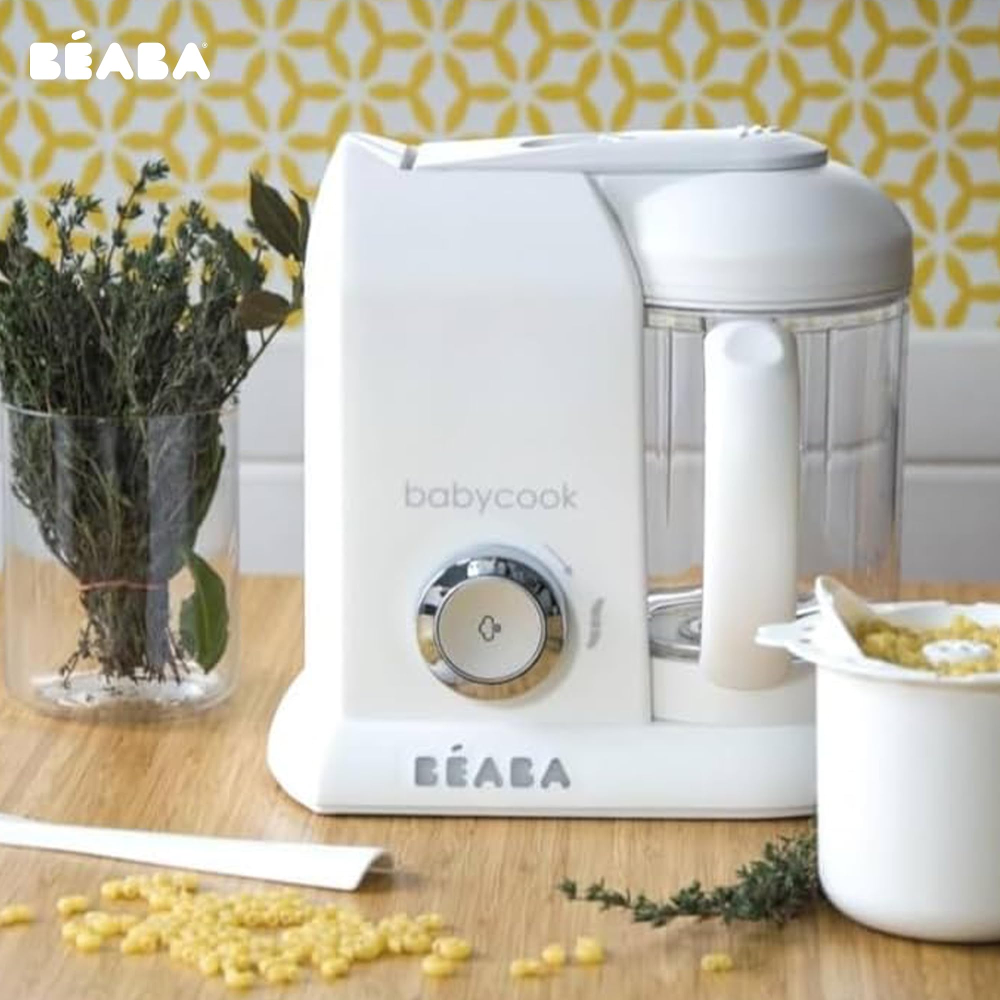 Béaba - Babycook Solo - Baby Food Maker - 4 en 1 : Baby Food Processor, Blender et Cooker - Soft Steamer Cooking - Quick - Food diversification pour votre Bébé - Made in France - Blanc/Argent