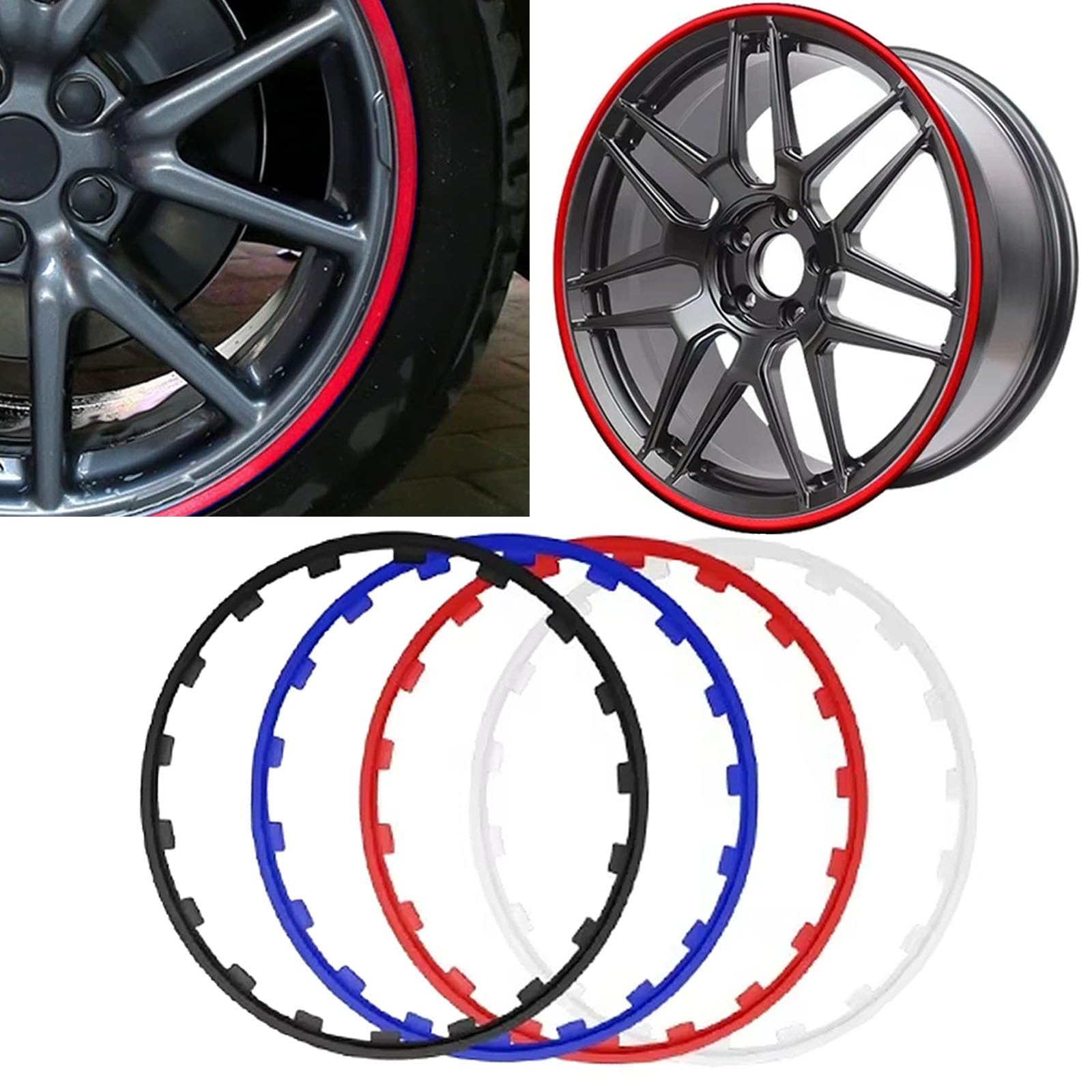 Protections De Jantes en Alliage (4 Pièces), Bagues De Protection Universelles pour Jantes De Voiture (16 À 21 Pouces), Anti-Rayures Et Stables, Ne Tombent Pas, Accessoires Auto,16inch,Blue