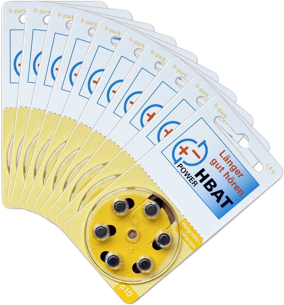 60 x Hearing Aid Battery Type 10 / YELLOW – HIGH LEVEL HEARING