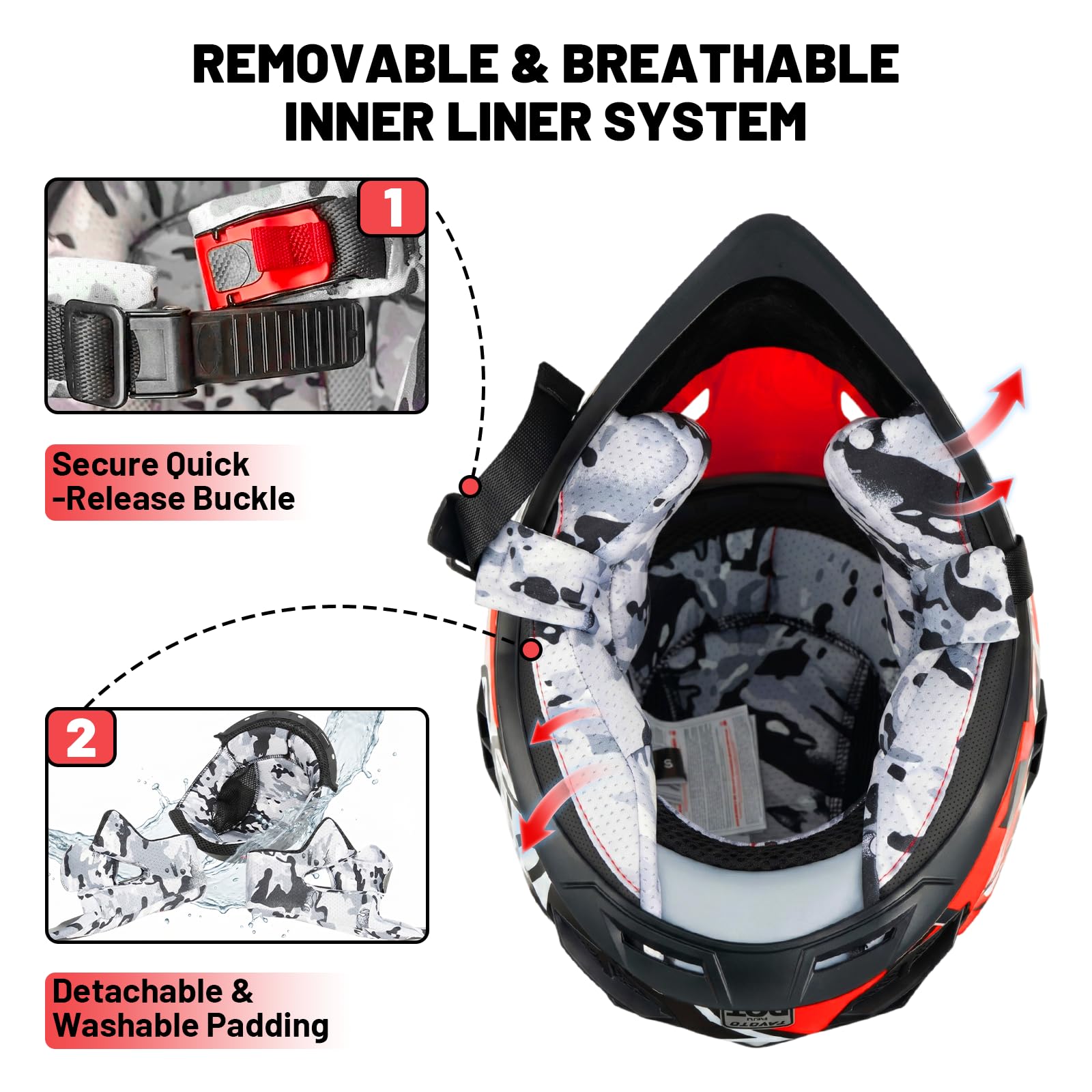 Favoto Casco Cross per Bambini con Occhiali di Protezione – Resistente agli Urti, Certificato ECE 22.06, Casco da Motocross e Dirt Bike, Rosso-Nero S (49–50 cm)