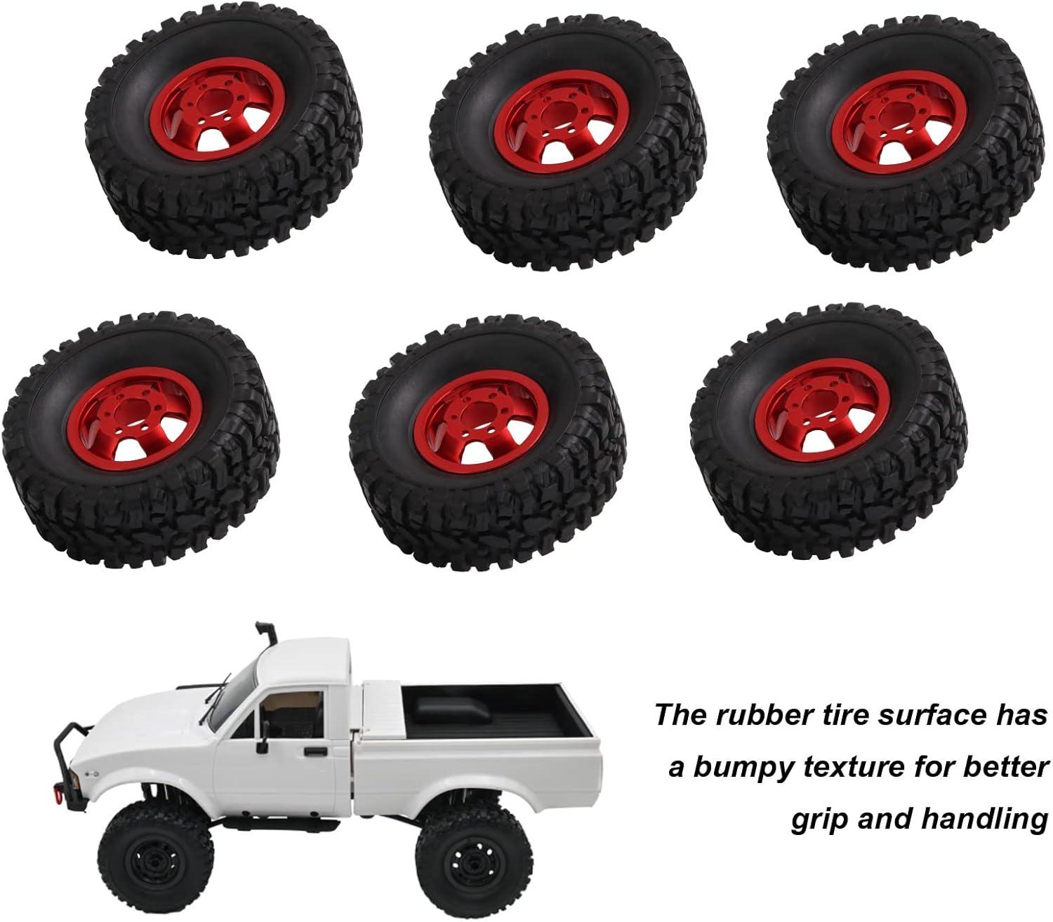 SUNGOOYUE Rubber RC Car Tires with Aluminum Alloy Wheel Hub Wheels and Tires for B24 B16 B36 4WD C14 C24 C34 C44 RC Car(red)