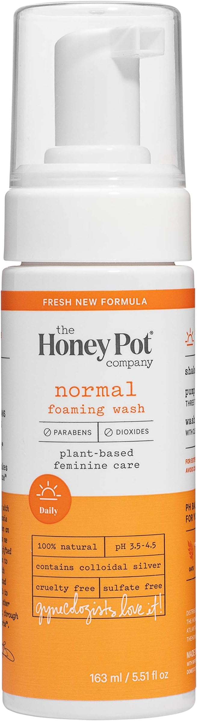 The Honey Pot Company Normal Foaming Wash Feminine Cleanse, 99% Natural Herbal Formula, NO Artificial Fragrance, Parabens, Carcinogens, Sulfates, Dioxides, 5.54 Fl Oz
