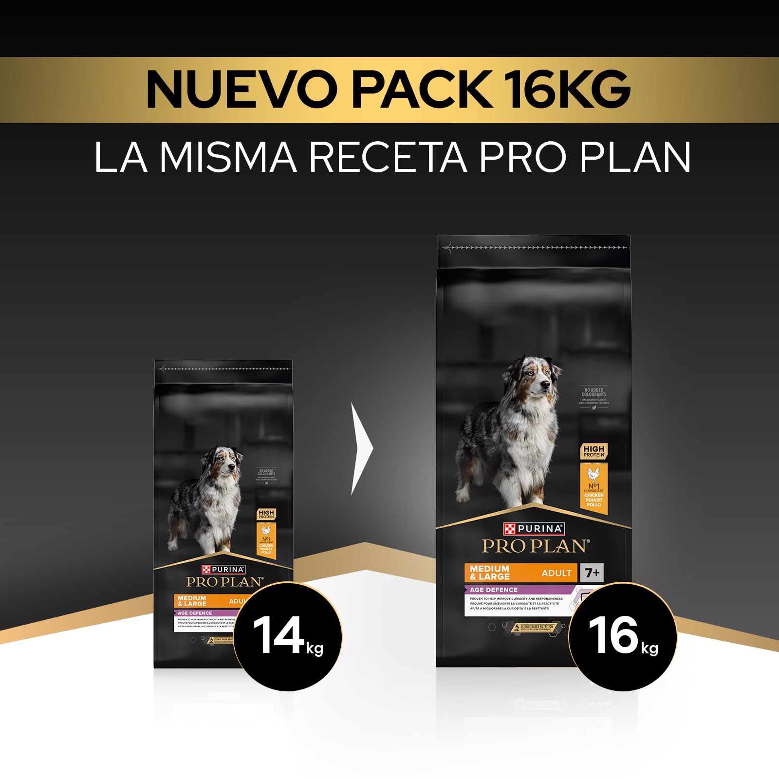 Purina Pro Plan Medium Large Age+7 Pienso para Perro Mediano y Grande Mayor, Senior con Pollo, Saco de 16kg