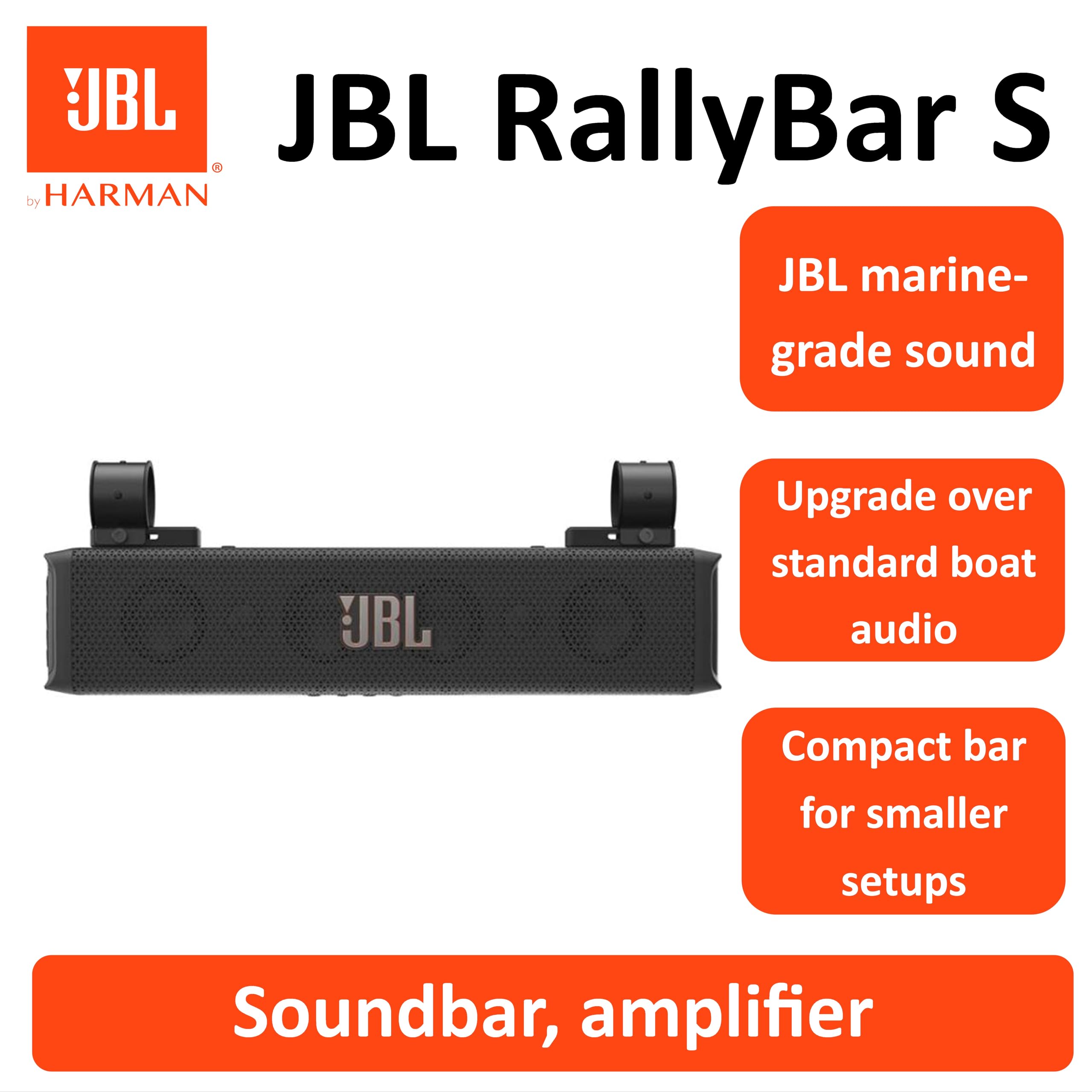 JBL RallyBar S Universal Outdoor Soundbar - 21", 150W, Bluetooth, IP66 | 8-Lautsprecher-System Fahrzeuge & Boote Wasserdicht, 150 Watt rms Verstärker, Pro Sound und Innovative Halterung