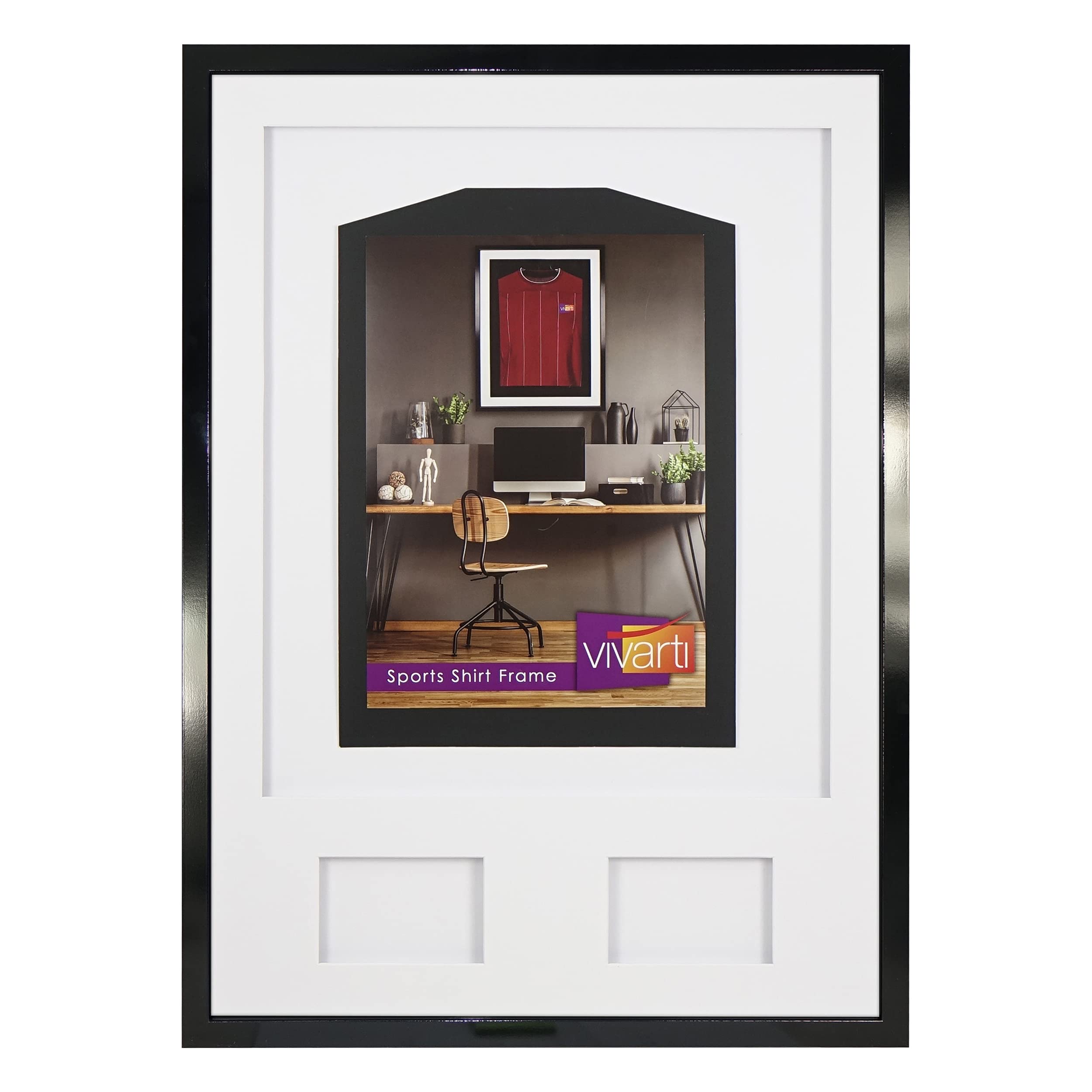 Vivarti DIY Junior 3D montado + doble apertura camisa deportiva marco A1 59,4 x 84 cm – marco negro brillante, soporte blanco, tarjeta de respaldo blanca