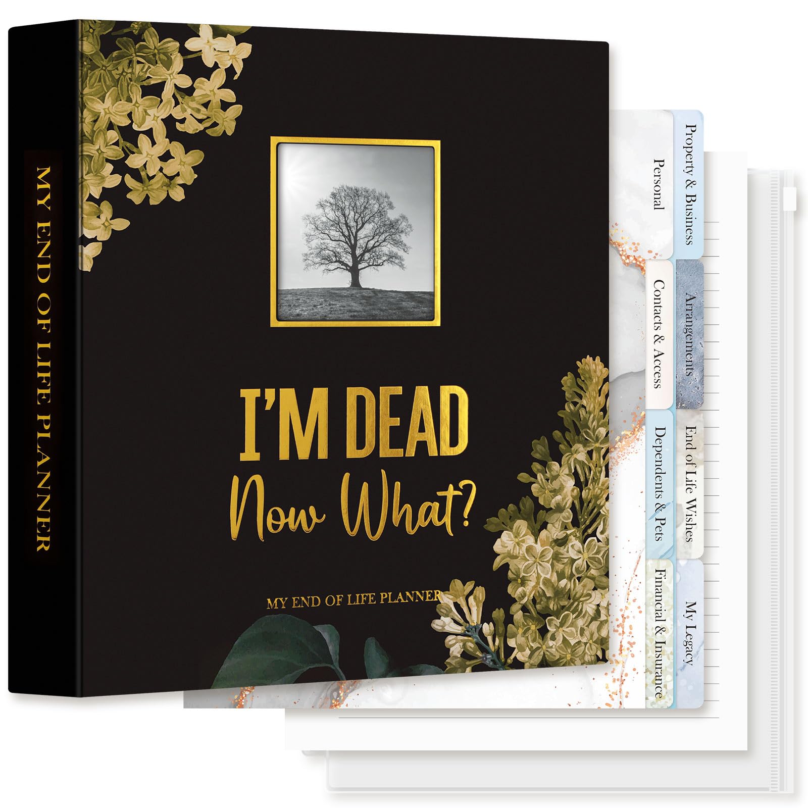Lanpn Carpeta Organizadora de Fin de Vida – I'm Dead, Now What con 8 Divisores y 10 Fundas, Organizador de Últimos Deseos Testamento Documentos Importantes Planificación Funeraria, Inglés