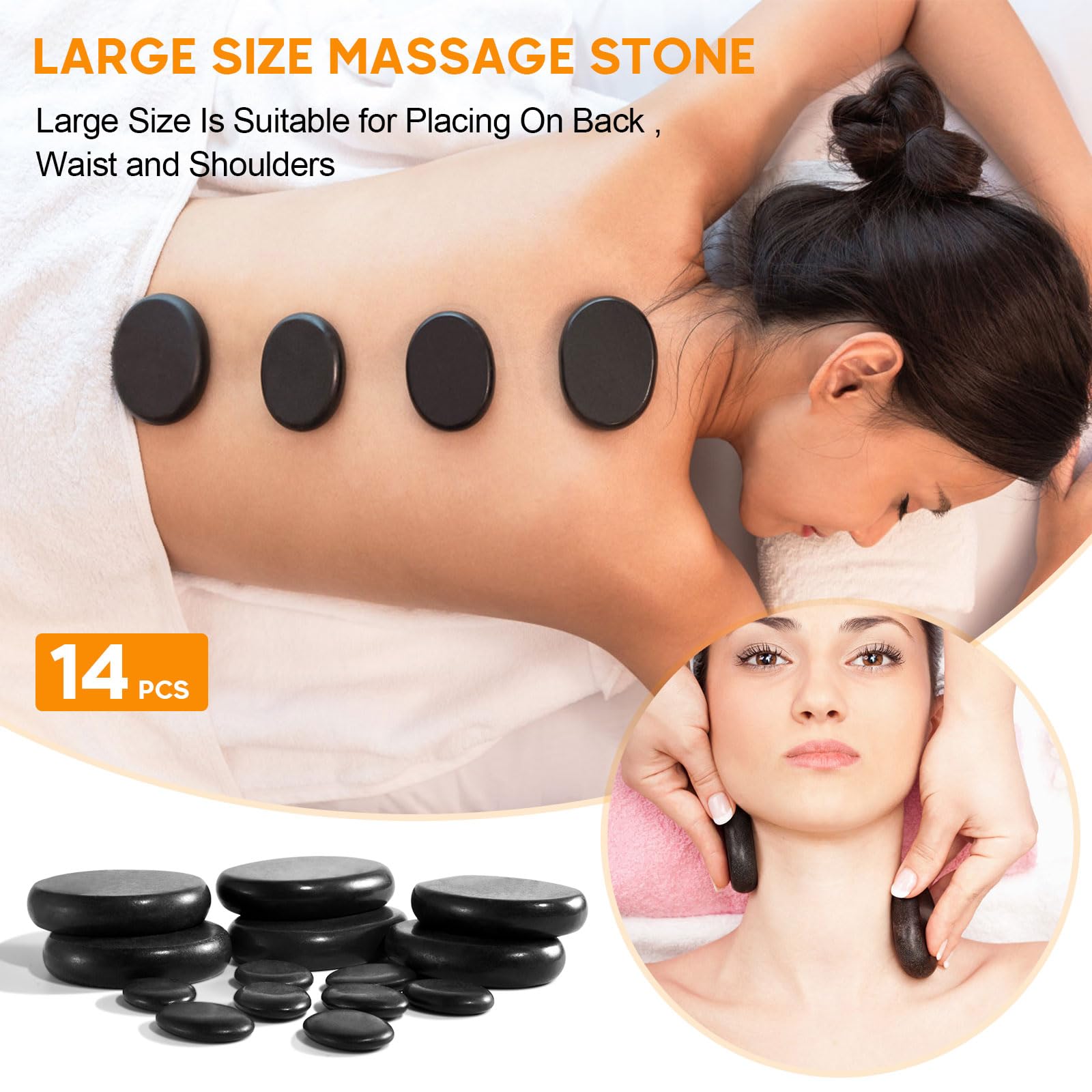 Zestaw kamieni do masażu z gorącymi kamieniami, 14 sztuk kamieni do masażu z bazaltu, kamienie do masażu, nadające się do spa, masażu terapeutycznego, relaksu