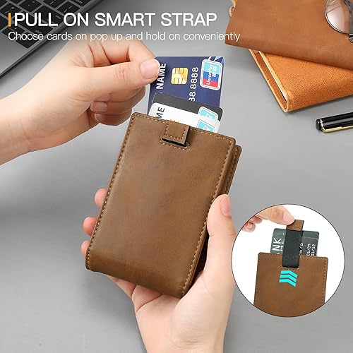 Miniatura 6 de SENDEFN Cartera delgada para hombres con clip para dinero, bloqueo RFID, plegable, de piel auténtica, minimalista, tarjetero con ventana