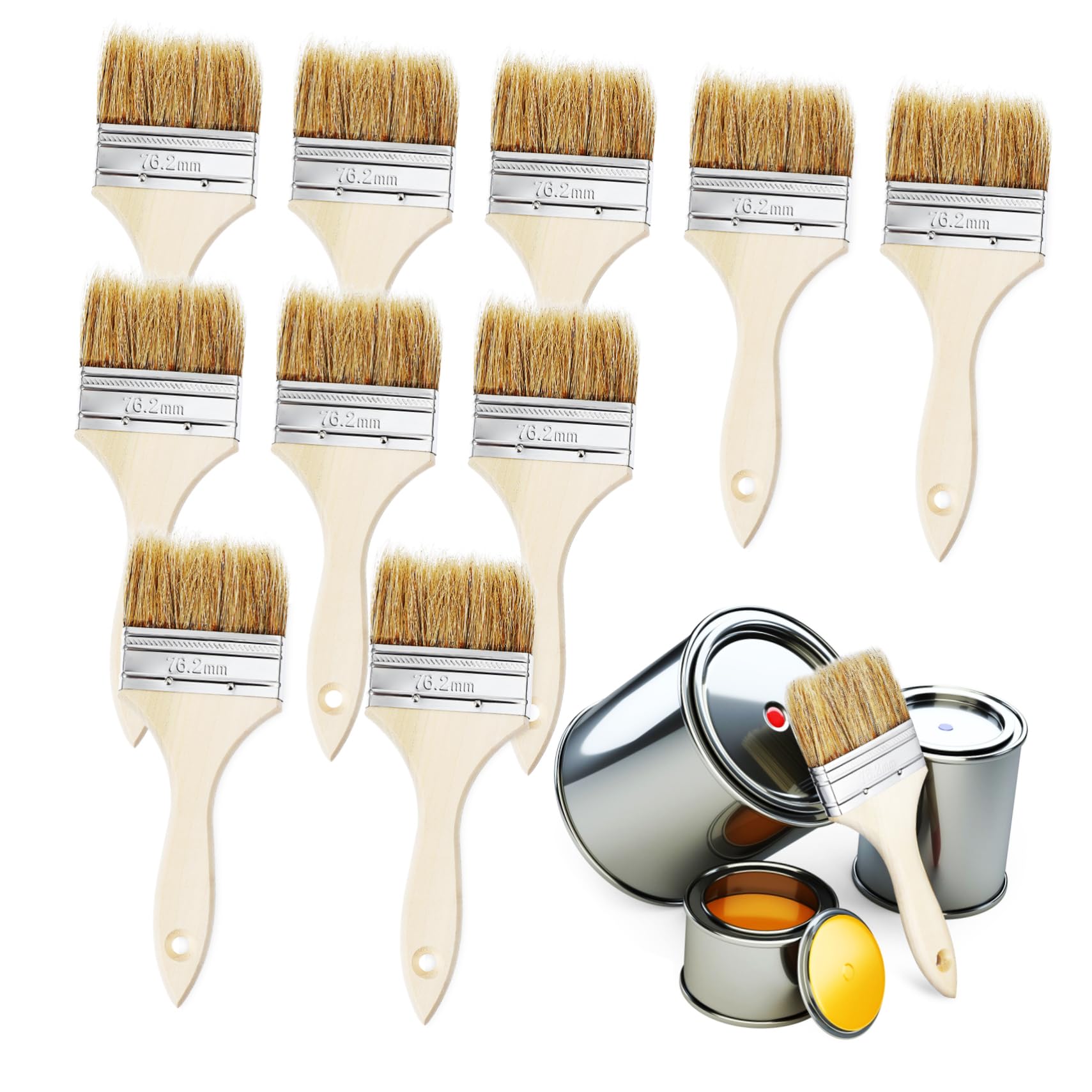 WOONEKY 10 Pcs Basting Brush with Wooden Handle Versatile Cooking Brushes for Grilling Baking and Crafts Ergonomic Design for Easy Application and Fatigue Reduction