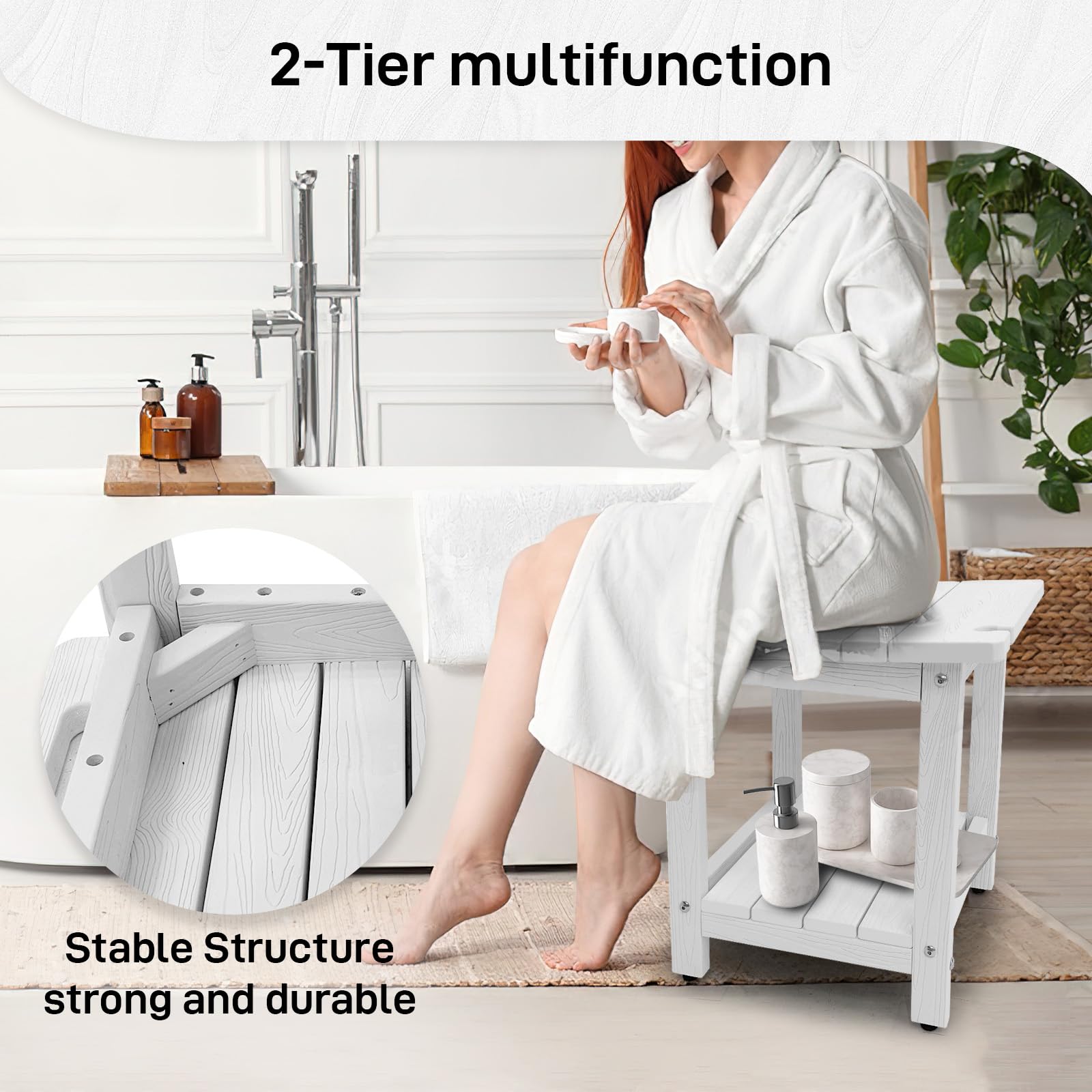HDPS - Banco de ducha, silla de ducha interior para afeitarse las piernas, taburete de ducha impermeable de 2 niveles para adultos, resistente a la intemperie, antideslizante, asiento de ducha