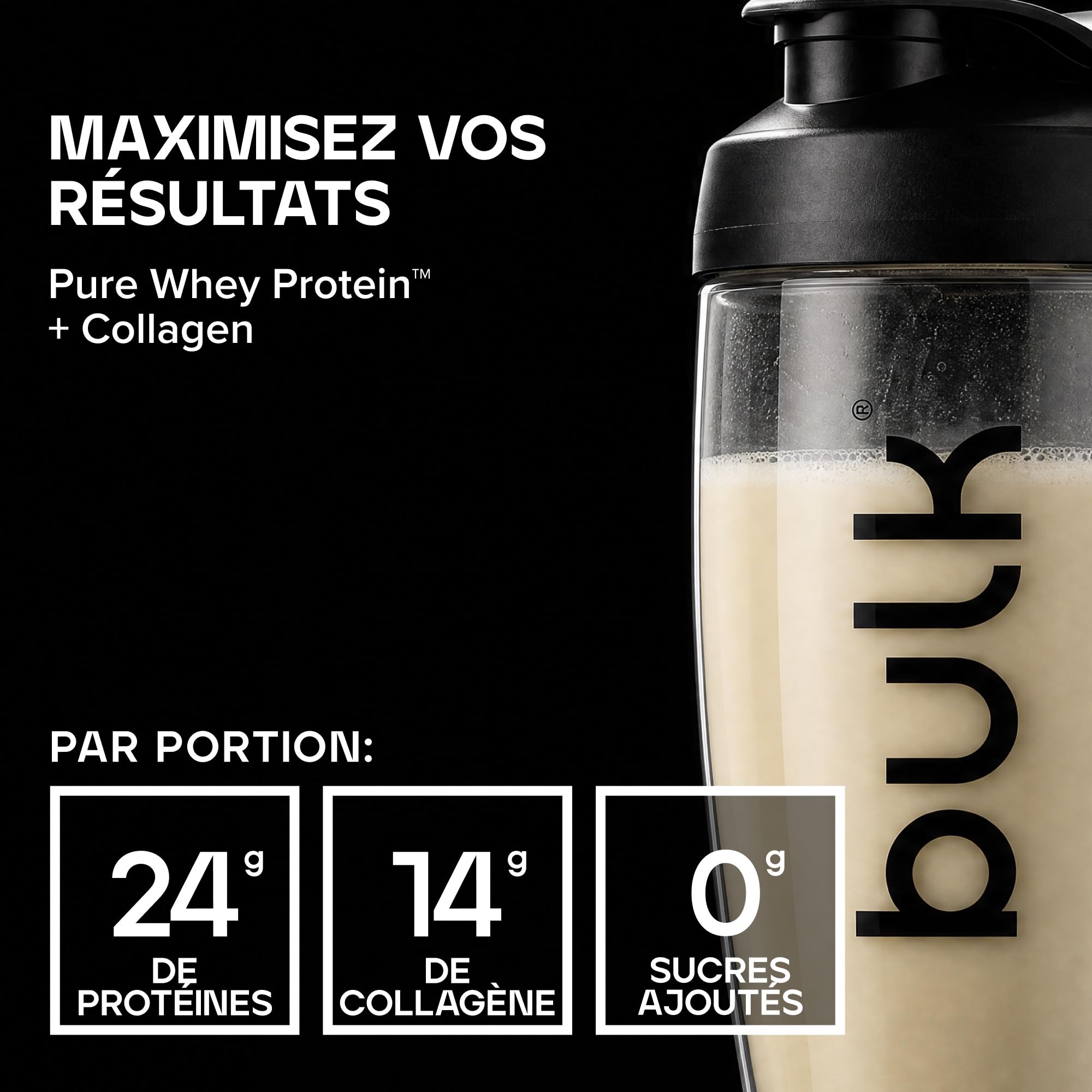 Bulk Pure Whey Protein + Collagène, Vanille, 900g