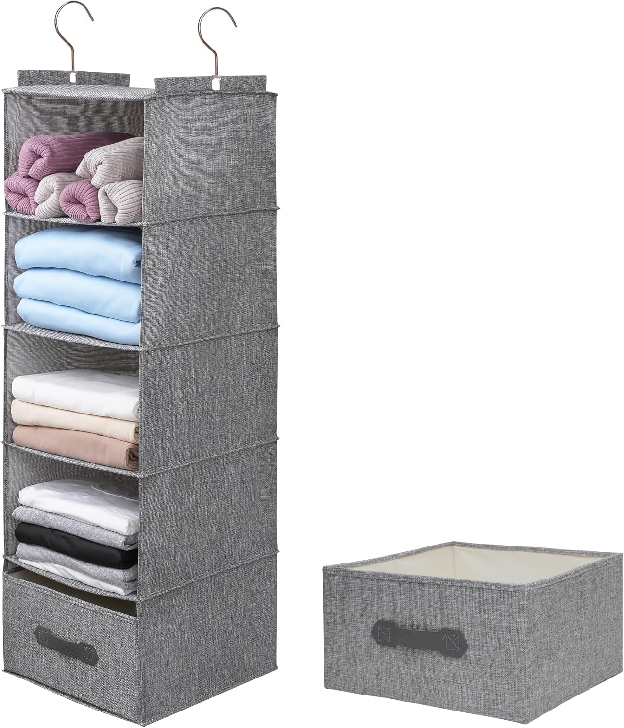 Organizer pieghevole per armadio, 5 ripiani, con cassetto rimovibile
