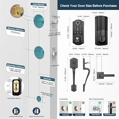Miniatura 6 de SMONET Cerraduras inteligentes para puerta delantera cerradura de puerta de entrada sin llave con asa juego de cerradura de puerta delantera cerrojo