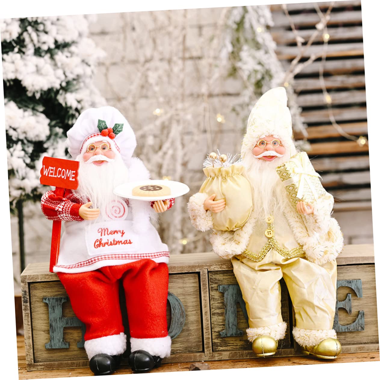Zerodeko 3 Pezzi Babbo Natale in piedi Vacanza Figurina christmas party regalini natalizi decorazioni natalizi statuina di babbo natale di natale statua di Babbo Natale plastica Golden