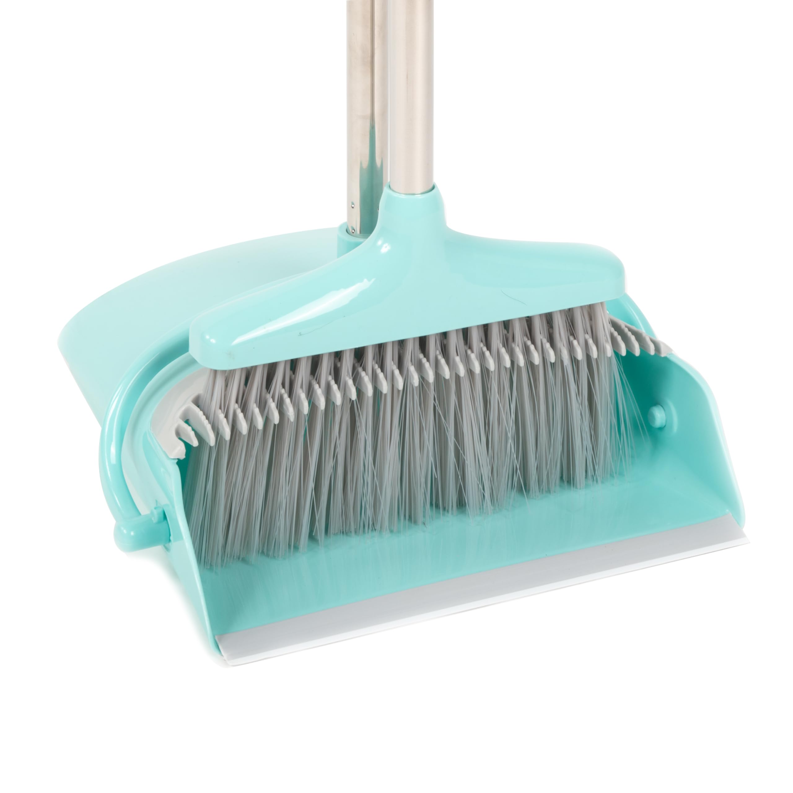 Hub City Industry Heavy Duty Broom and Dustpan Combo Set with Commercial Long Handle for Lobby, Home, Office, Cleaning Supplies, Upright Grips Sweep Set with Broom for Floor Cleaning, Cyan