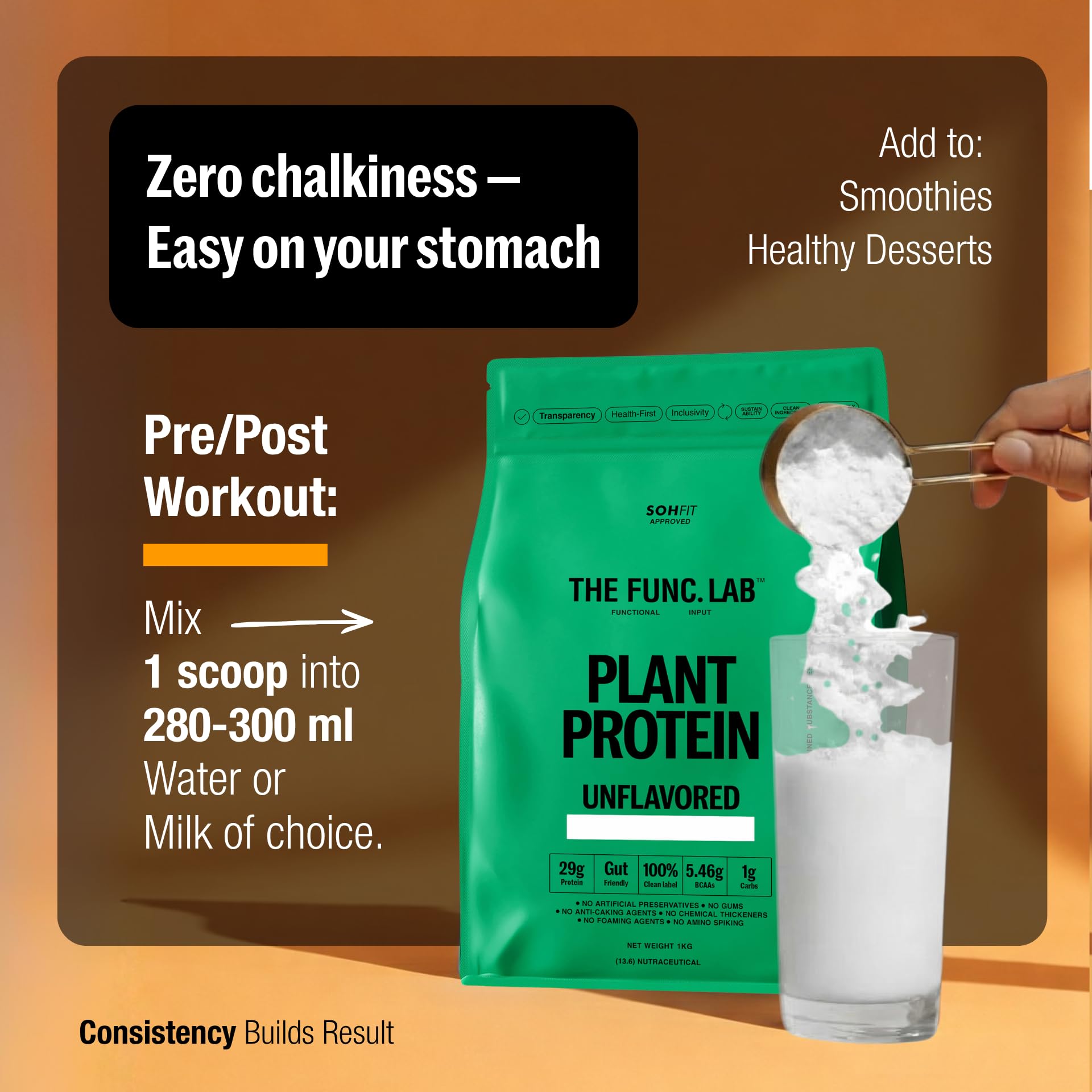 The Func. Lab Plant Protein for Men and Women – Unflavored | 1 kg | 29g Protein per Scoop | Pea and Rice Blend | Vegan, Sugar‑Free | Gut Friendly, Vegetarian — Amazon image 5