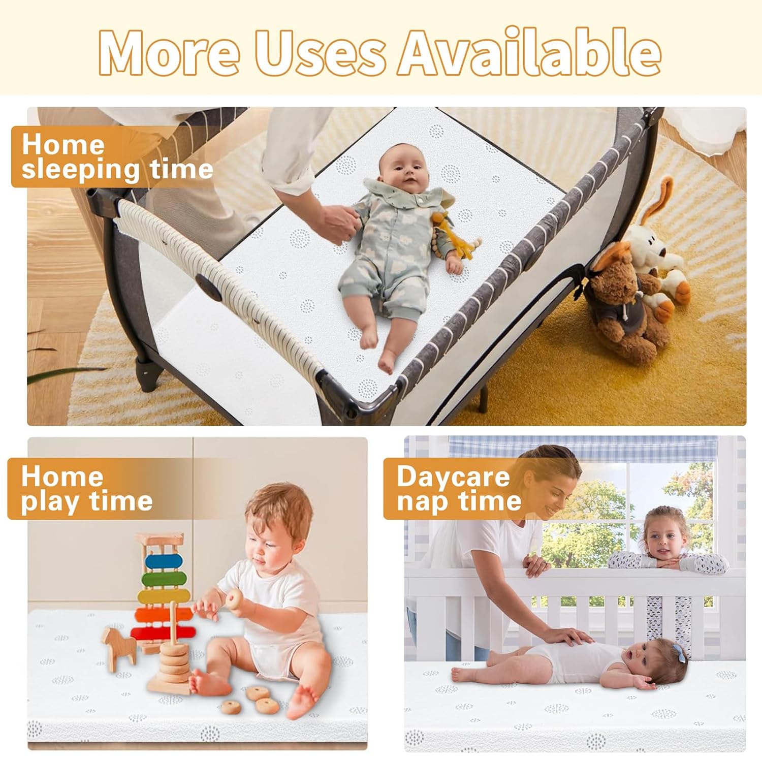 Pack and Play Mattress, 38x26 Dual-Sided Thick Memory Foam Pack n Play Mattresses Pad, Baby Mattress for Pack and Play with Removable Breathable Cover