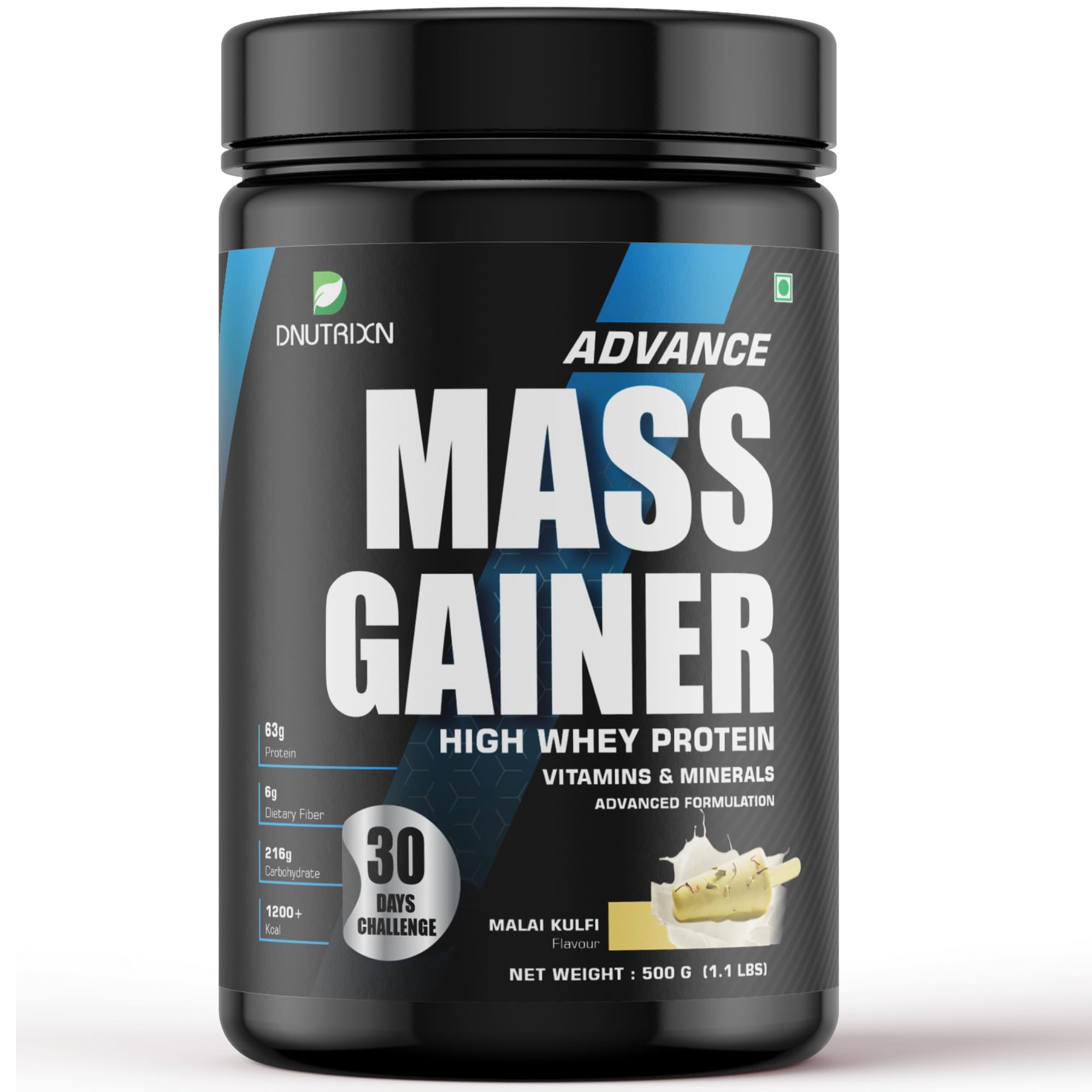 DNUTRIXN Advance Mass Gainer with High Protein 63 gm, High Calories 1200+ Kcal with Digestive Enzyme, Multivitamins (Malai Kulfi, 500 GM) (B0D2VTQMSL) Amazon Price History, Amazon Price Tracker