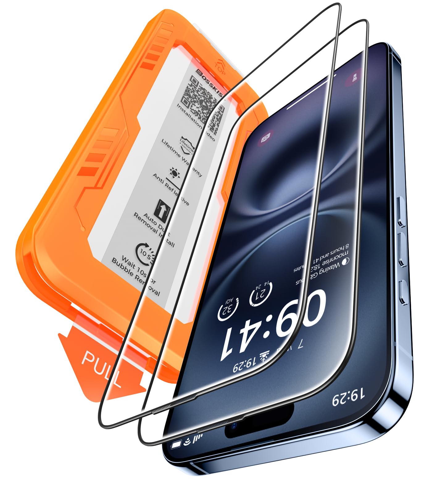 BossKiss for iPhone 15 iPhone 16 Screen Protector TOP 9H Hardness Military Grade Shatterproof HD Tempered Glass Full
