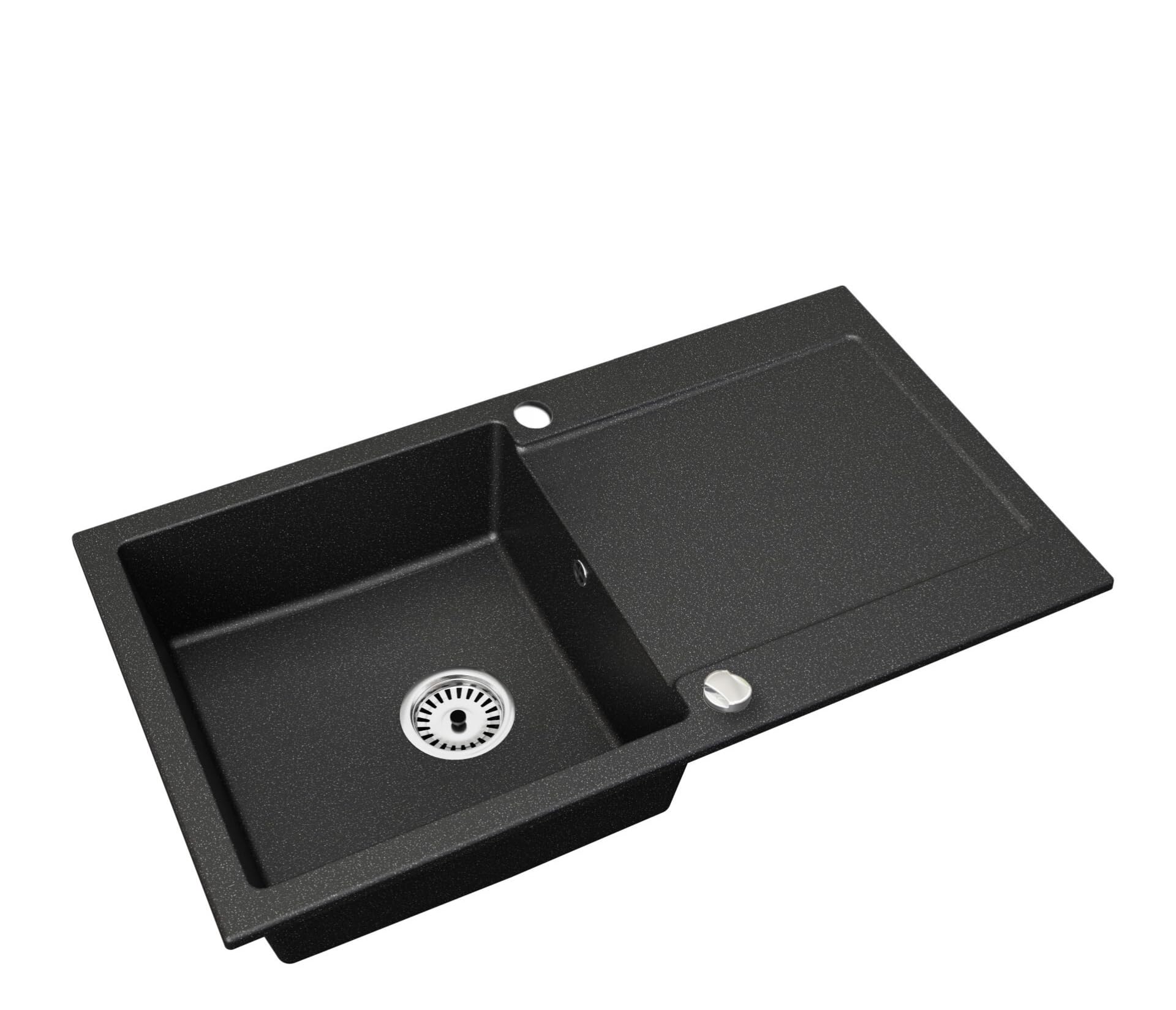 Faizee Home | Element Granitspüle 90 x 50 cm Schwarz – Einbauspüle aus Granit mit Abtropffläche | Reversibel montierbar | Ohne Armatur | Inkl. Siphon-Set