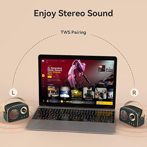 Miniatura 5 de Oraolo Altavoz Bluetooth retro, altavoces Bluetooth portátiles, mini altavoz vintage, altavoces inalámbricos compatibles con emparejamiento