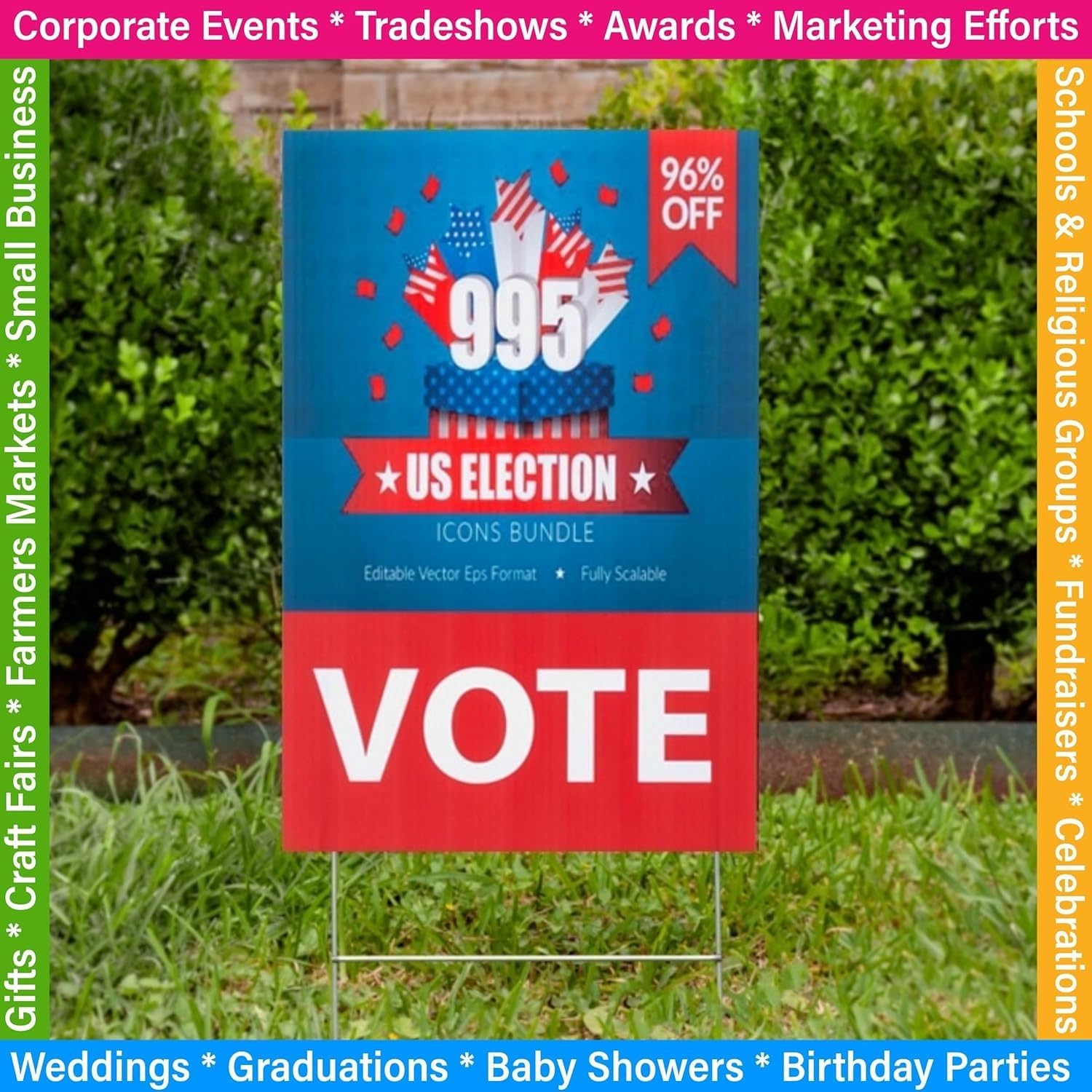 Personalized 18'' x 12'' Outdoor Yard Signs – Custom Designs for Business, Events, or Campaigns (QTY 24)