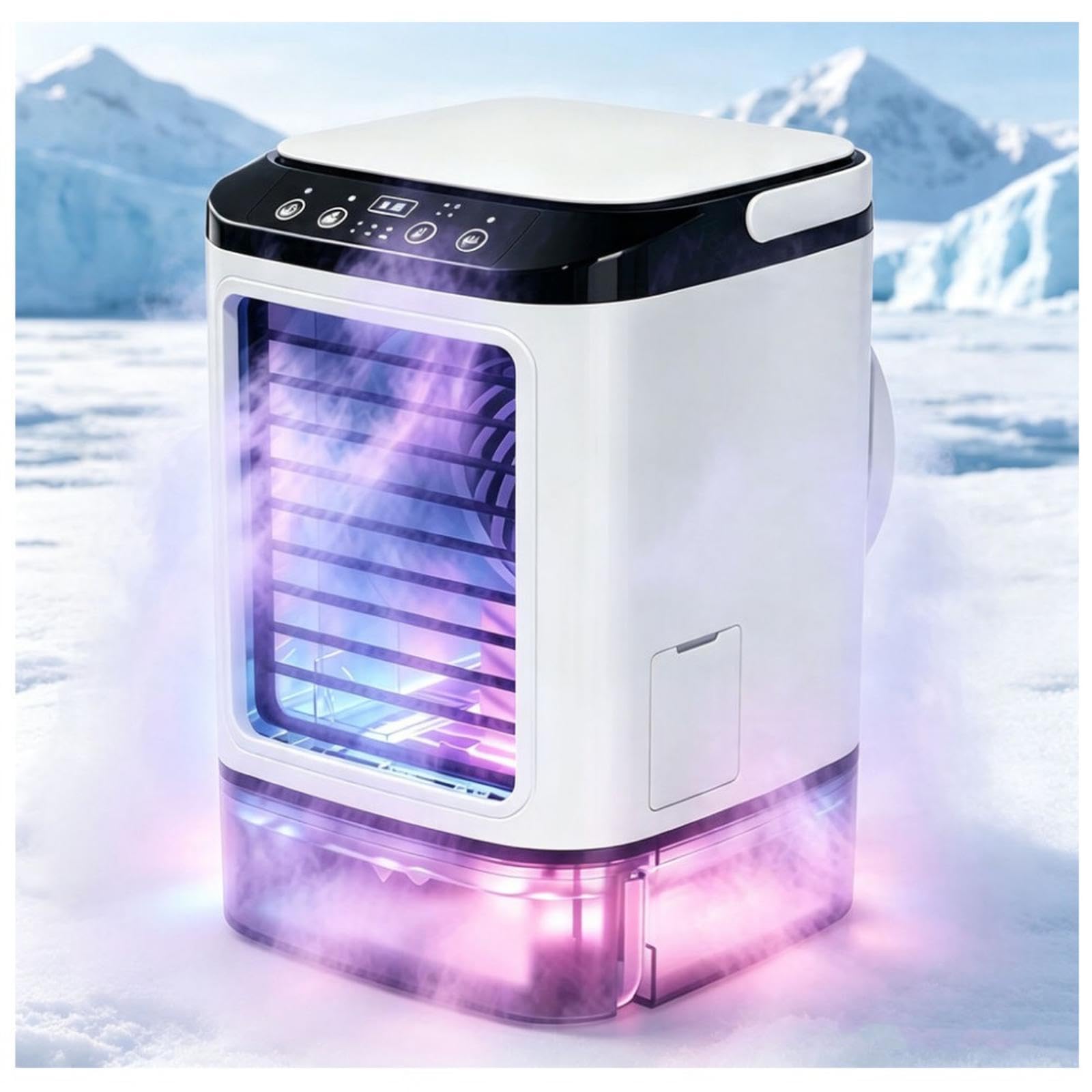 Climatizzatore Mobile, Serbatoio da 900ml,con Ghiacciaia,3 in 1 Aria Condizionata Mobile 2 Modalità di Nebbia, 7 Luci Colorate Per La Casa E L'Ufficio