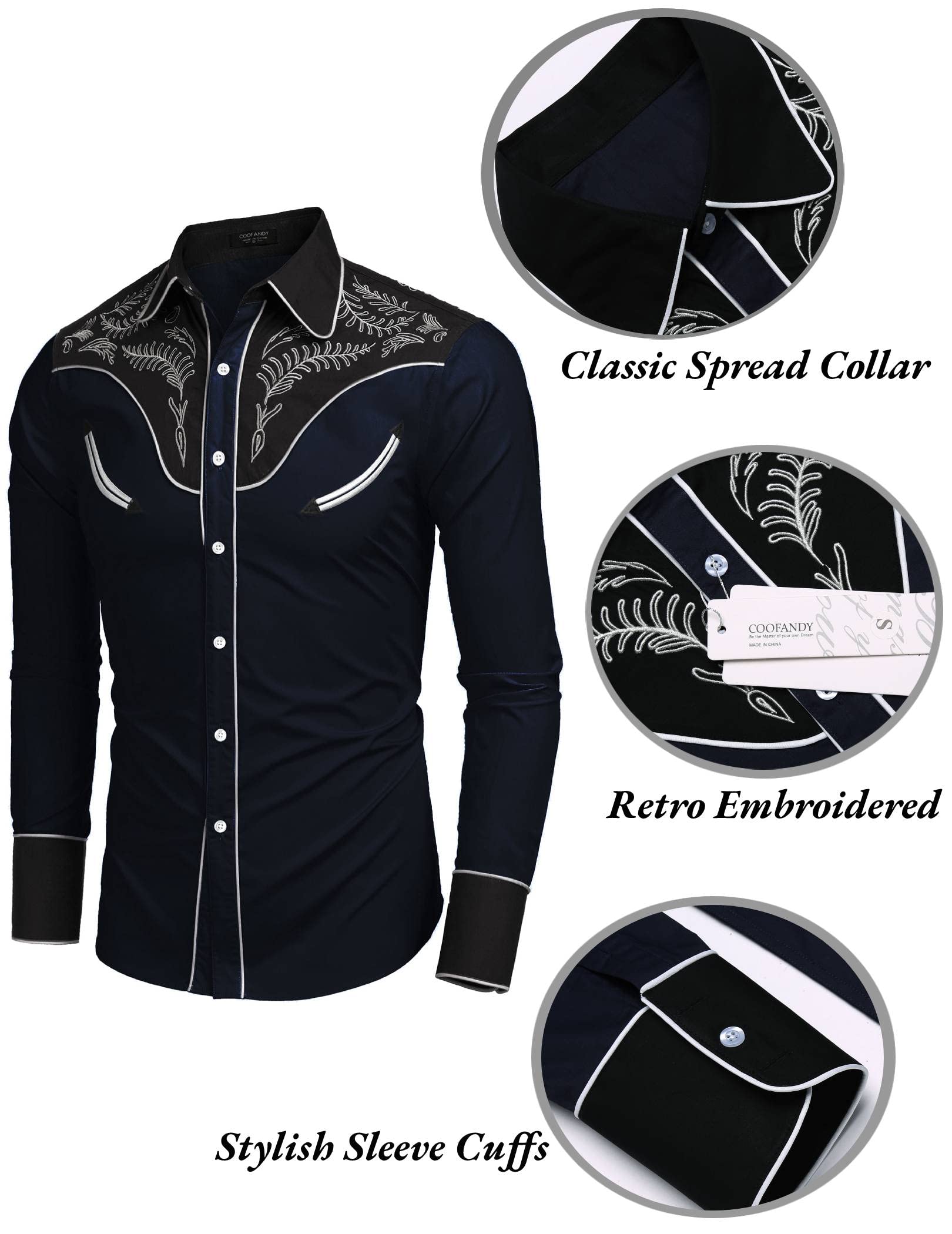 COOFANDY Uomo Western, Retro Casual (Confezione da 1)