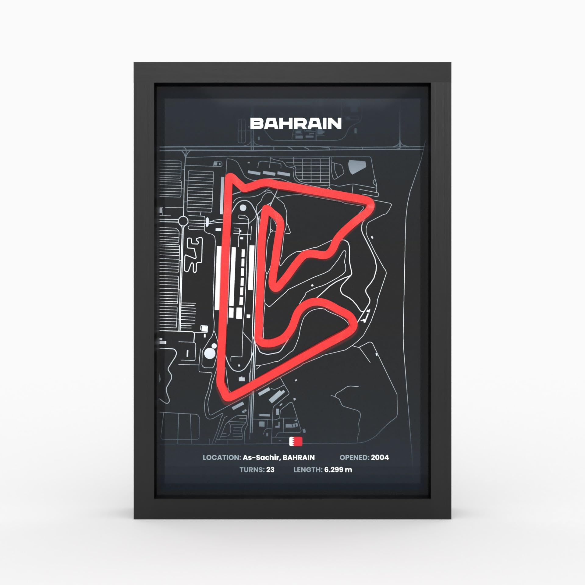 3D Motorsport Poster im Holzrahmen I Hochwertiger 3D Druck I Racetrack I Rennstrecken Poster I Geschenk für Mann oder Motorsportfans zu Weihnachten, Geburtstag