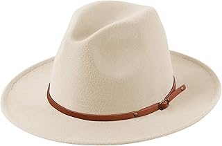 Lanzom Women Lady Retro Wide Brim Floppy Panama Hat Belt Buckle Wool Fedora Hat