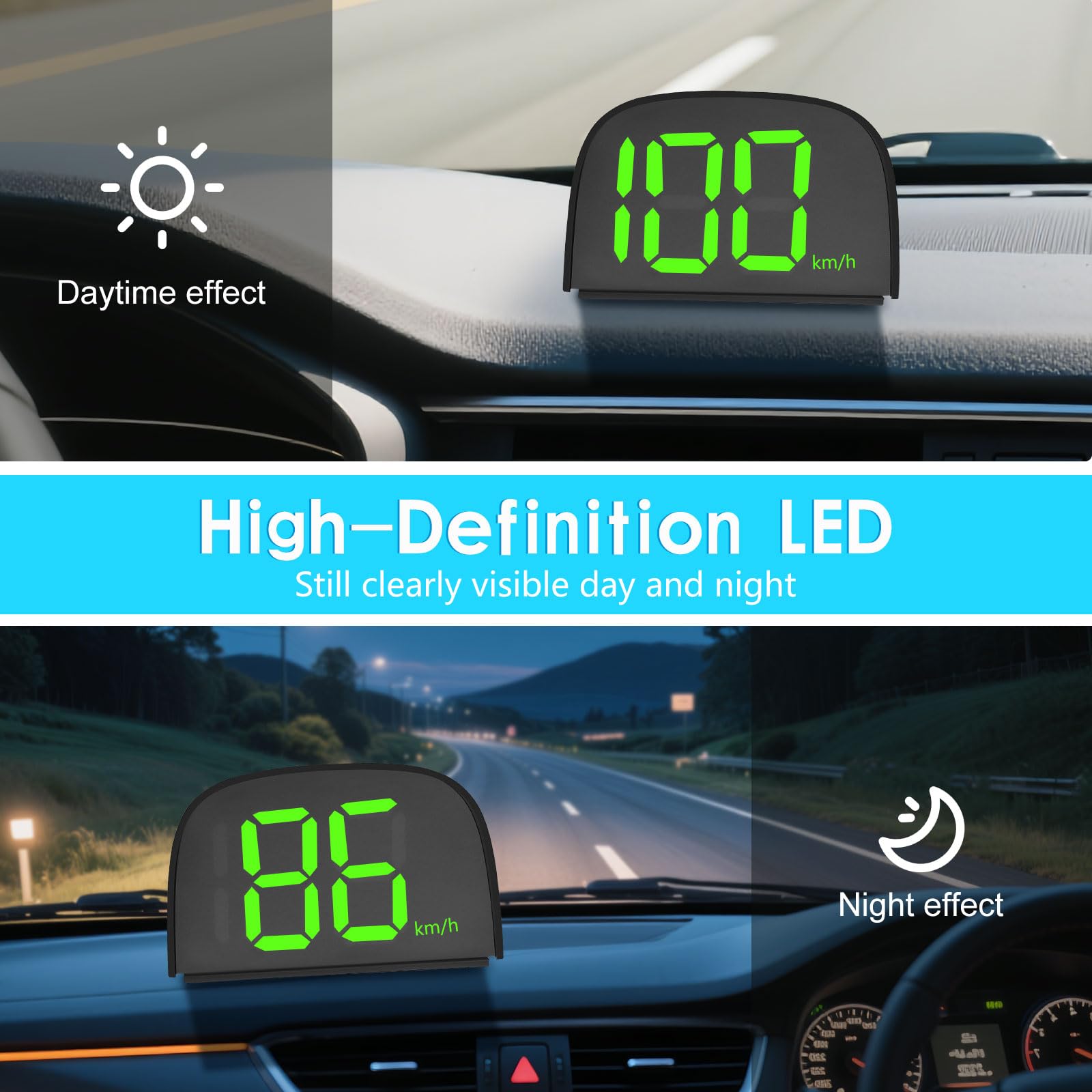 Tachimetro digitale per auto, HUD Auto Head Up Display, Tachimetro Intelligente GPS Digitale Universale, Tachimetro per Moto, Plug and Play, Carica USB, LED Grande schermo per Auto, Camion, Moto
