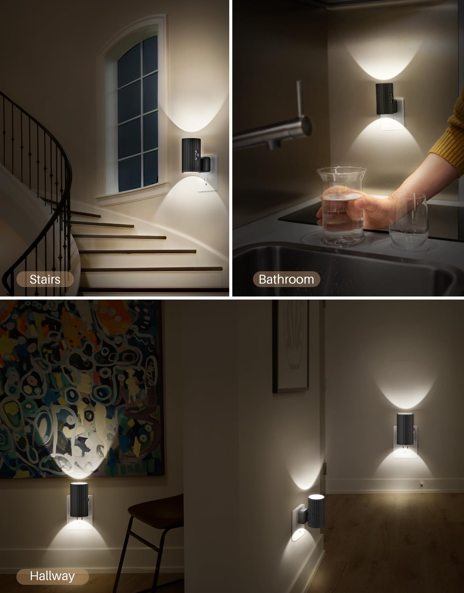Luces nocturnas enchufables en la pared, luz nocturna LED con sensor de luz, luz de pared de brillo ajustable de 0 a 100 lm, luz blanca diurna de 5000 K, 2 luces nocturnas automáticas regulables para