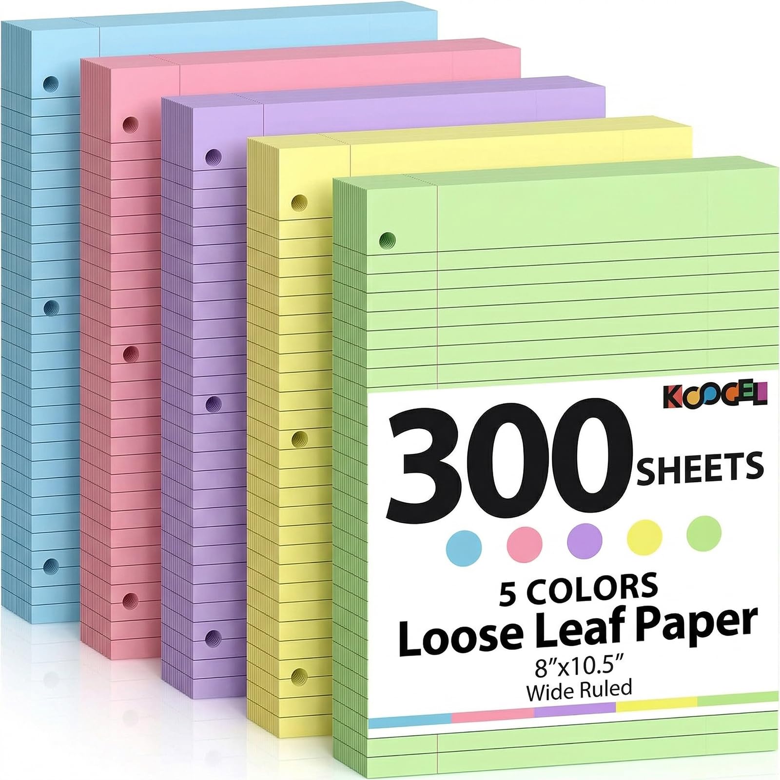 Koogel 300Sheets Loose Leaf Paper, 8 x 10.5Inch Filler Notebook Lined Paper