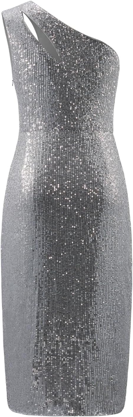 MISSCHEN Women's One Shoulder Sequin Sparkly Glitter Wrap Midi Cocktail Dress - Image 2