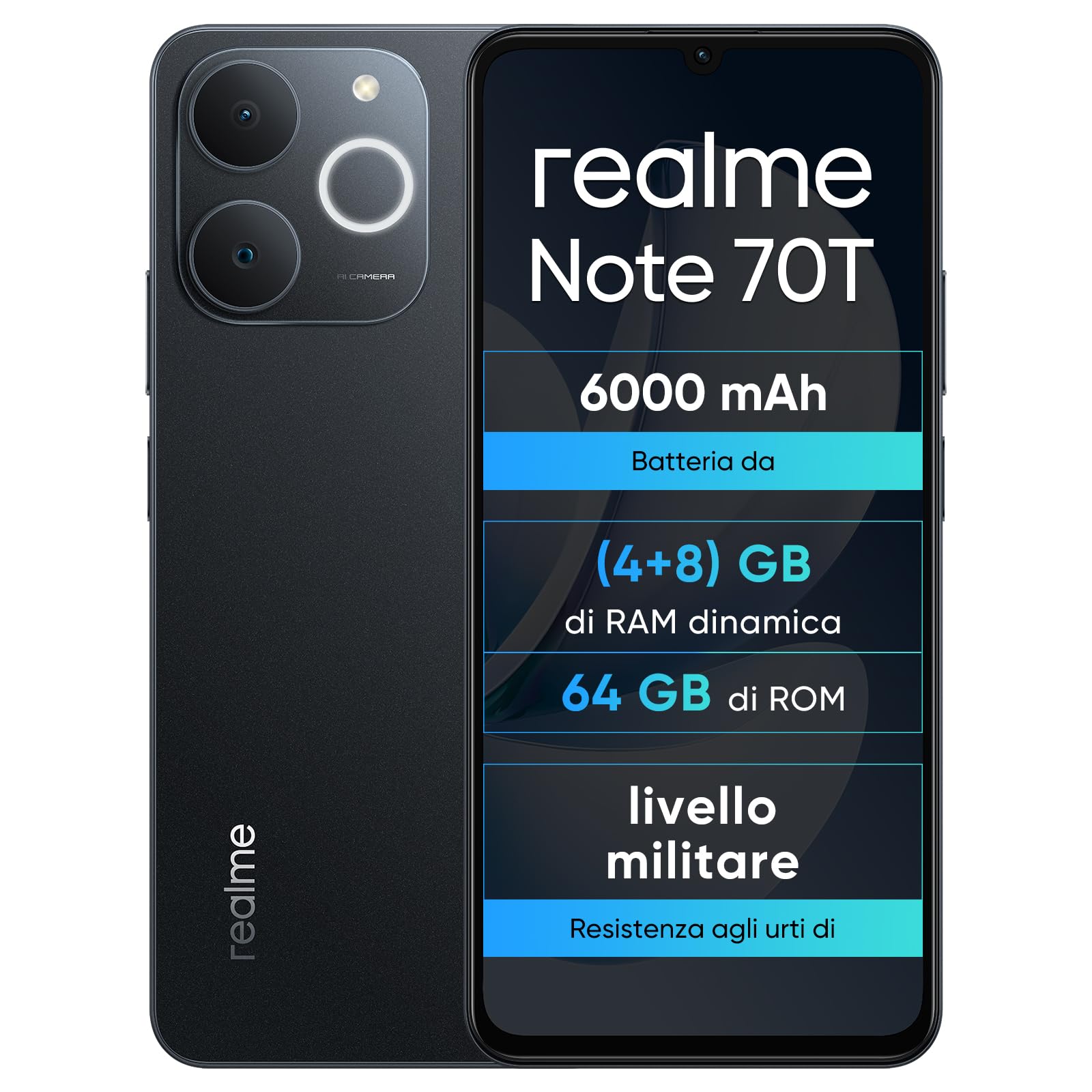 realme Note 70T 4+64GB Smartphone, Display Eye Comfort da 6,75'' a