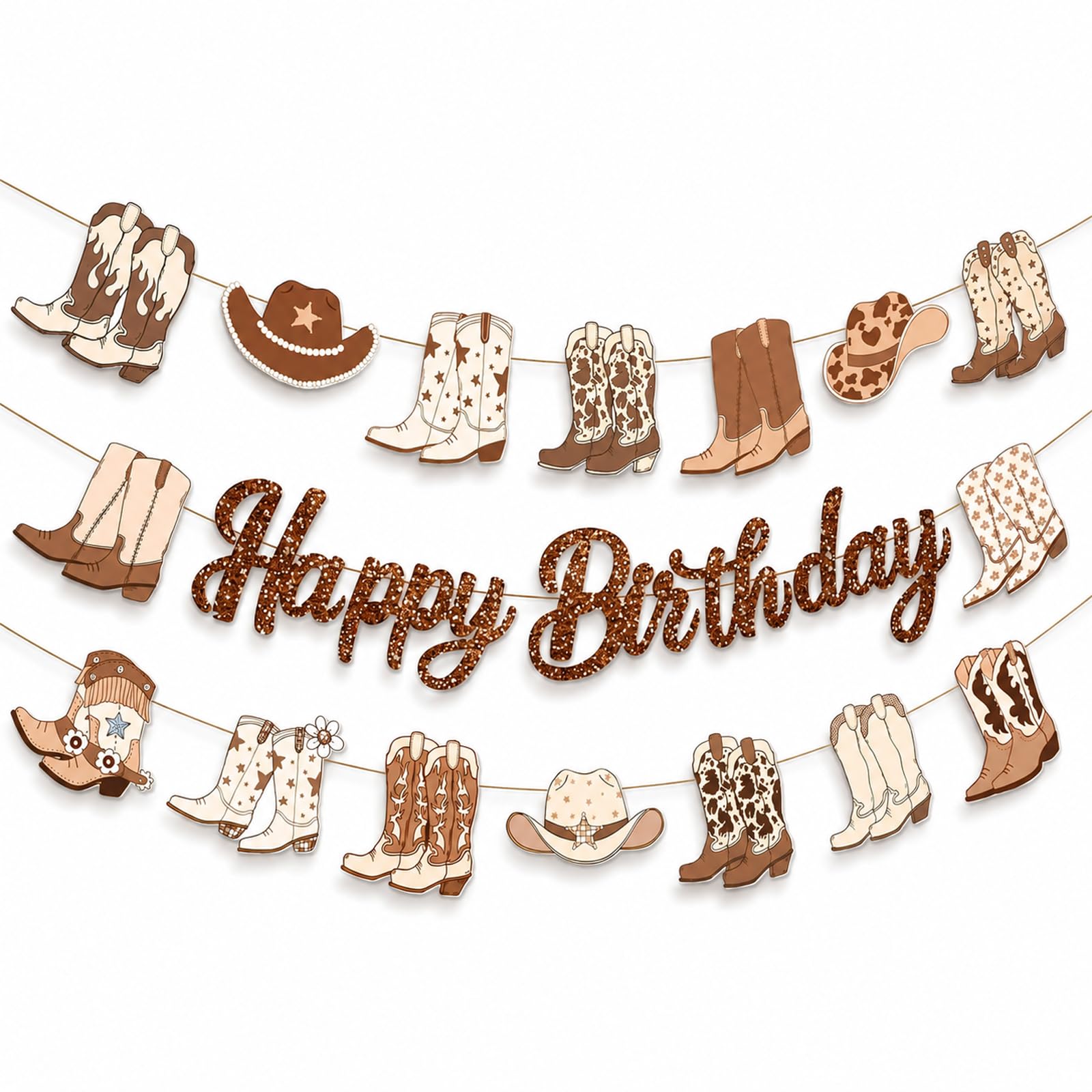 Dallys 3-Piece Brown Cowboy Birthday Banners for Western Party Decor
