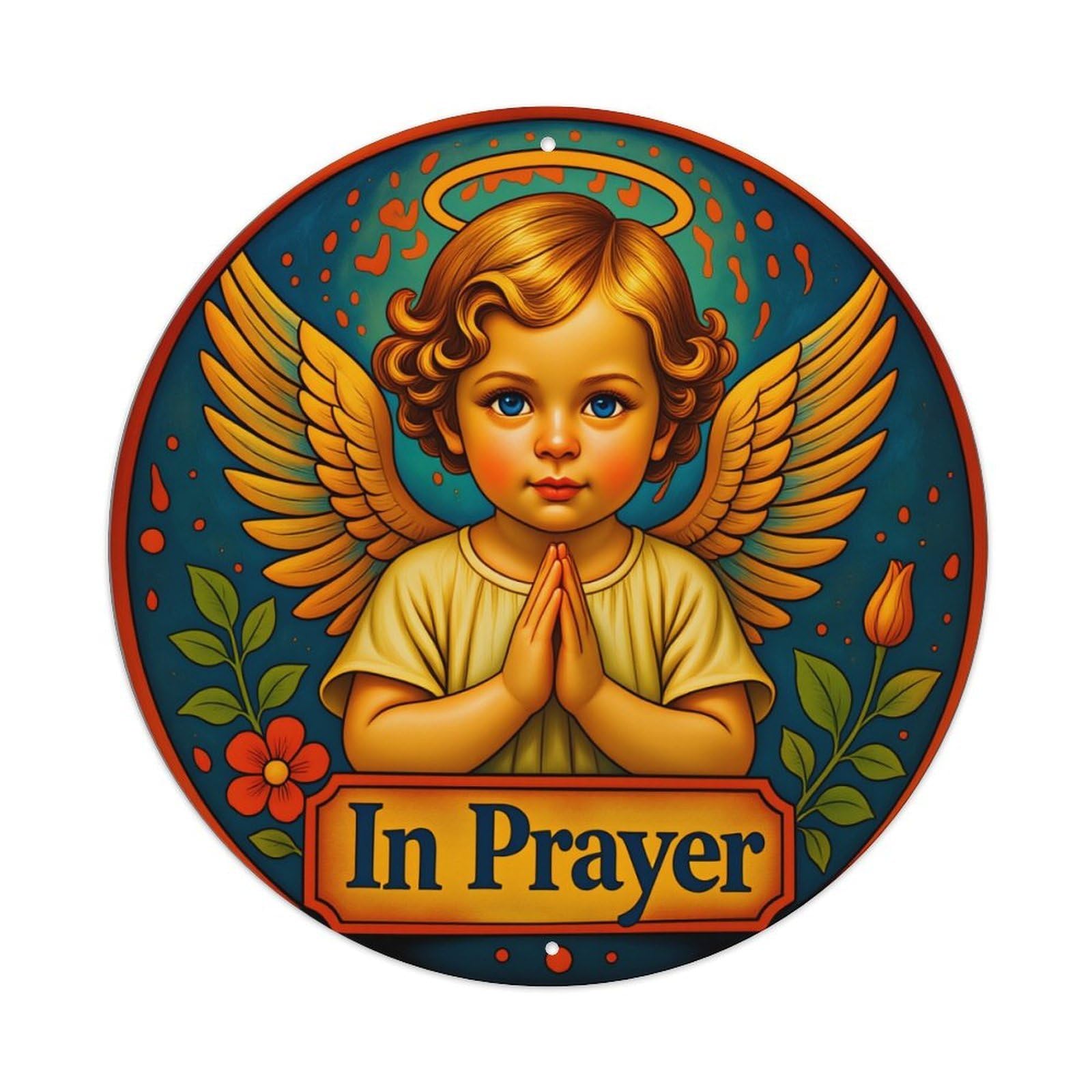 Angel With Wings Praying In Prayer Metal Tin Sign Vintage Garden Bedroom Cafe Bar Man Cave Home Wall Decor Metal Poster 8x8 inches