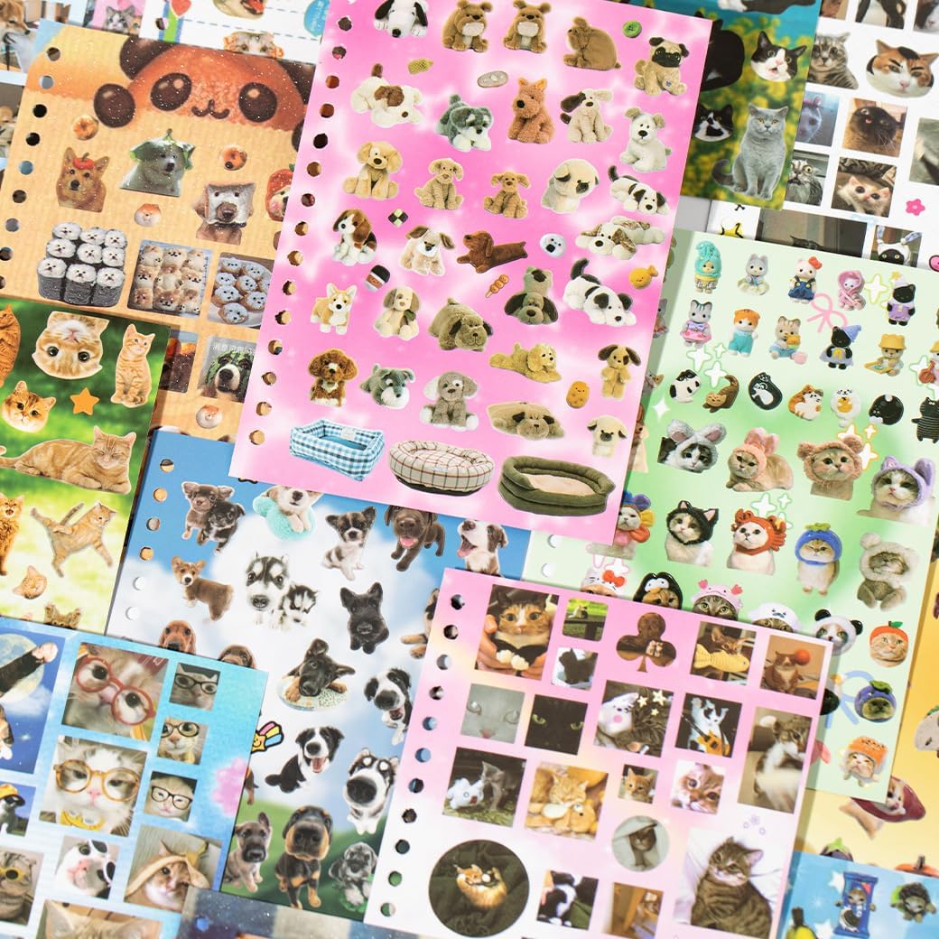 Alideco 30pcs Scrapbook Stickers Vintage Cute Cats and Dogs Sticker Book for Adults Sticker journaling Stickers for Scrapbooking (mengquanshouji)