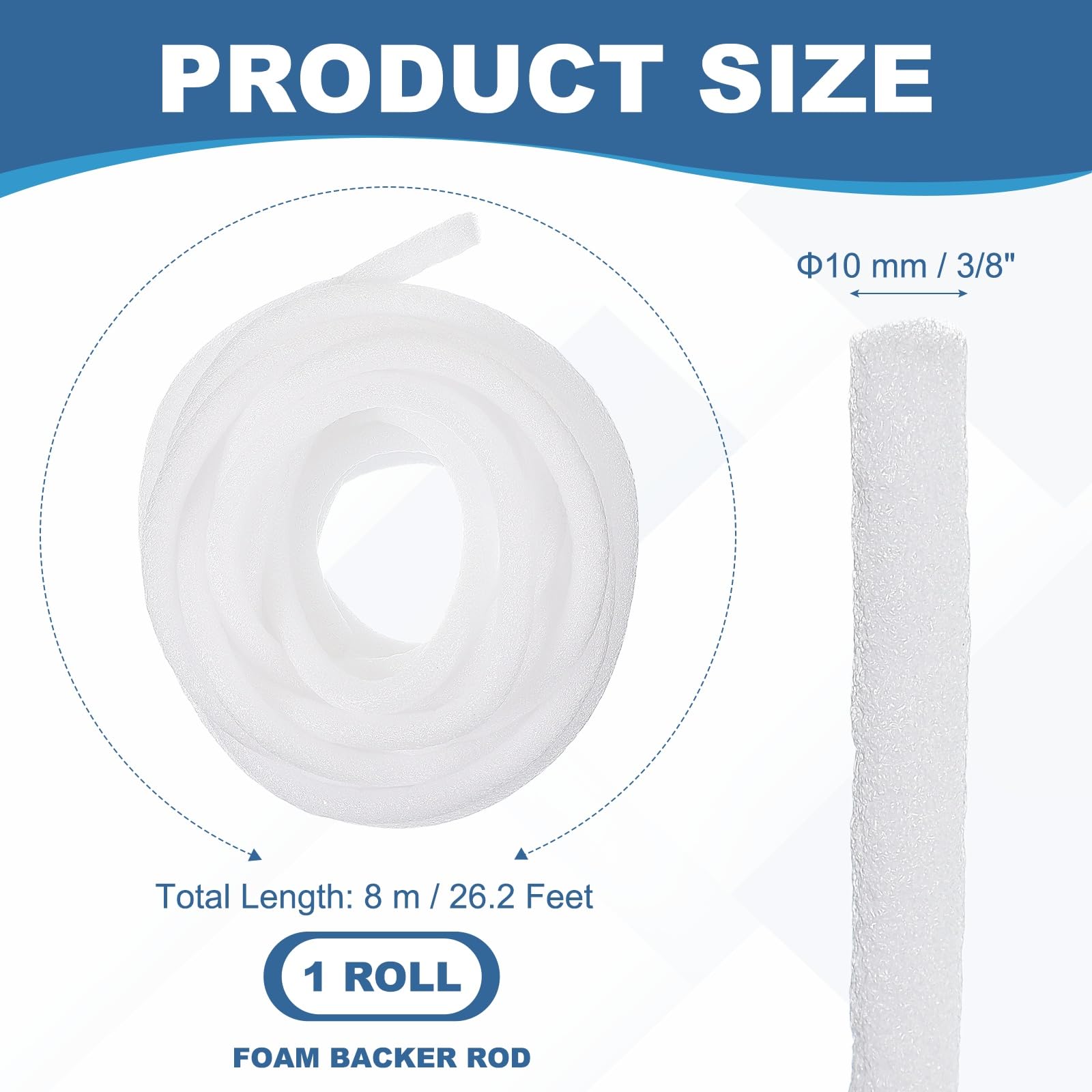 PATIKIL 3/8 Inch x 26 Feet Backer Rod for Gaps and Joints Foam Rope Caulk Crack Joint Filler Roll Seal Weather Strip for Home Construction Car White - Image 2