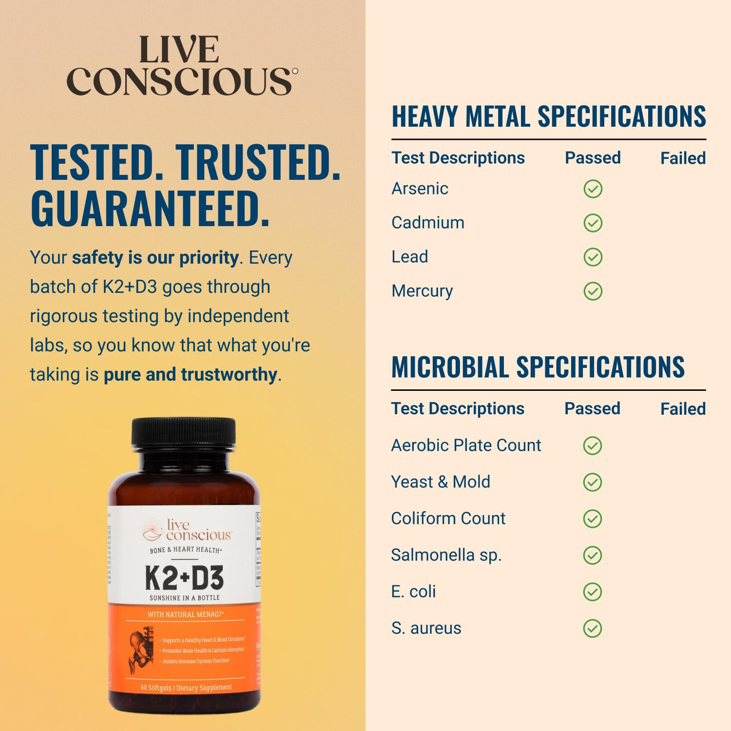 Live Conscious Vitamin K2 MK7 with D3 Supplement | Bone & Heart Health Support - Patented Vitamin K & Vitamin D3 5000 IU - 60 Softgels — Amazon image 6