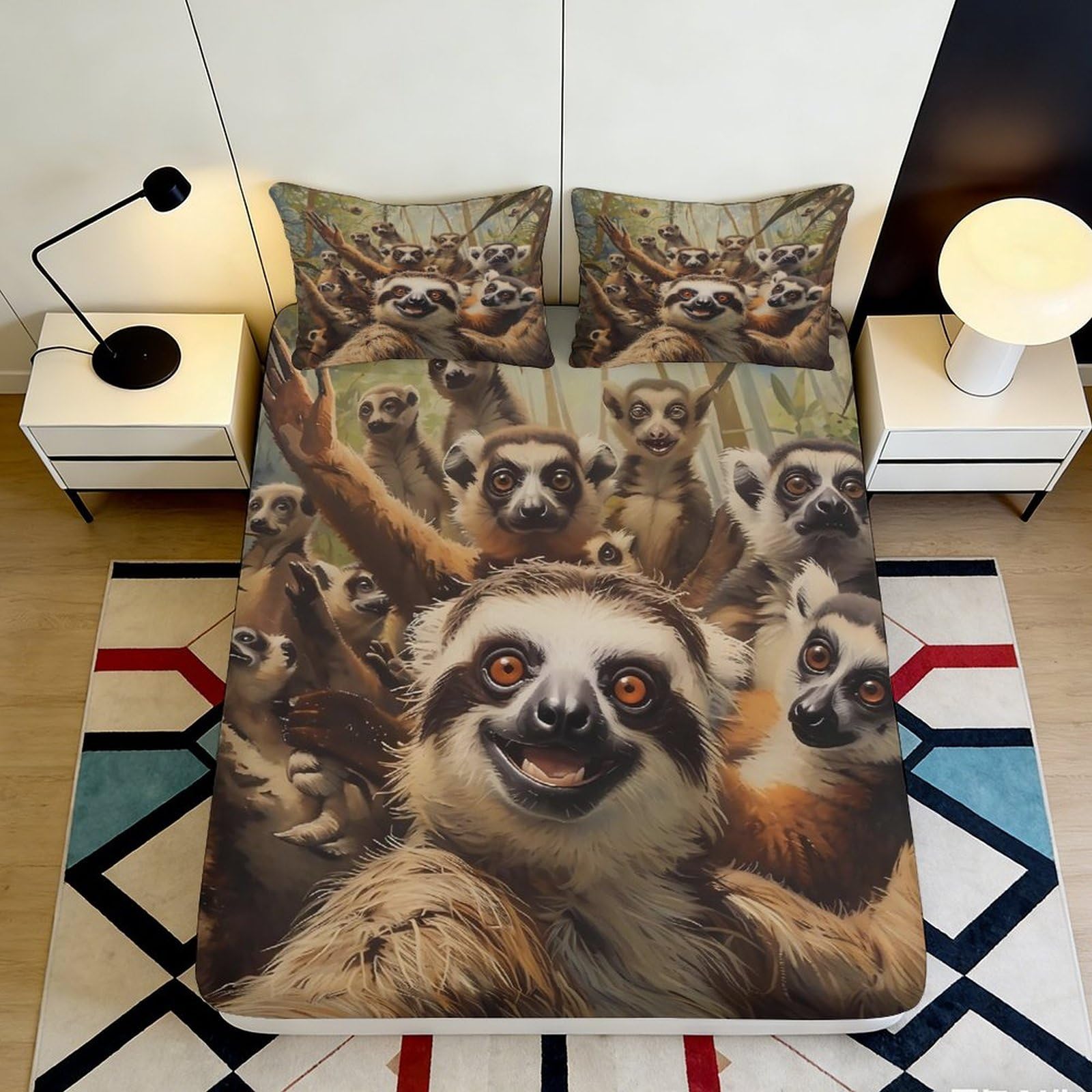 Jqzkxnhpbr Style-5 3D Printed Animal Selfie Fitted Sheet Microfiber Soft Brown Sloth Forest Bed Cover For Bedroom Dorm Decor 90X200x25cm