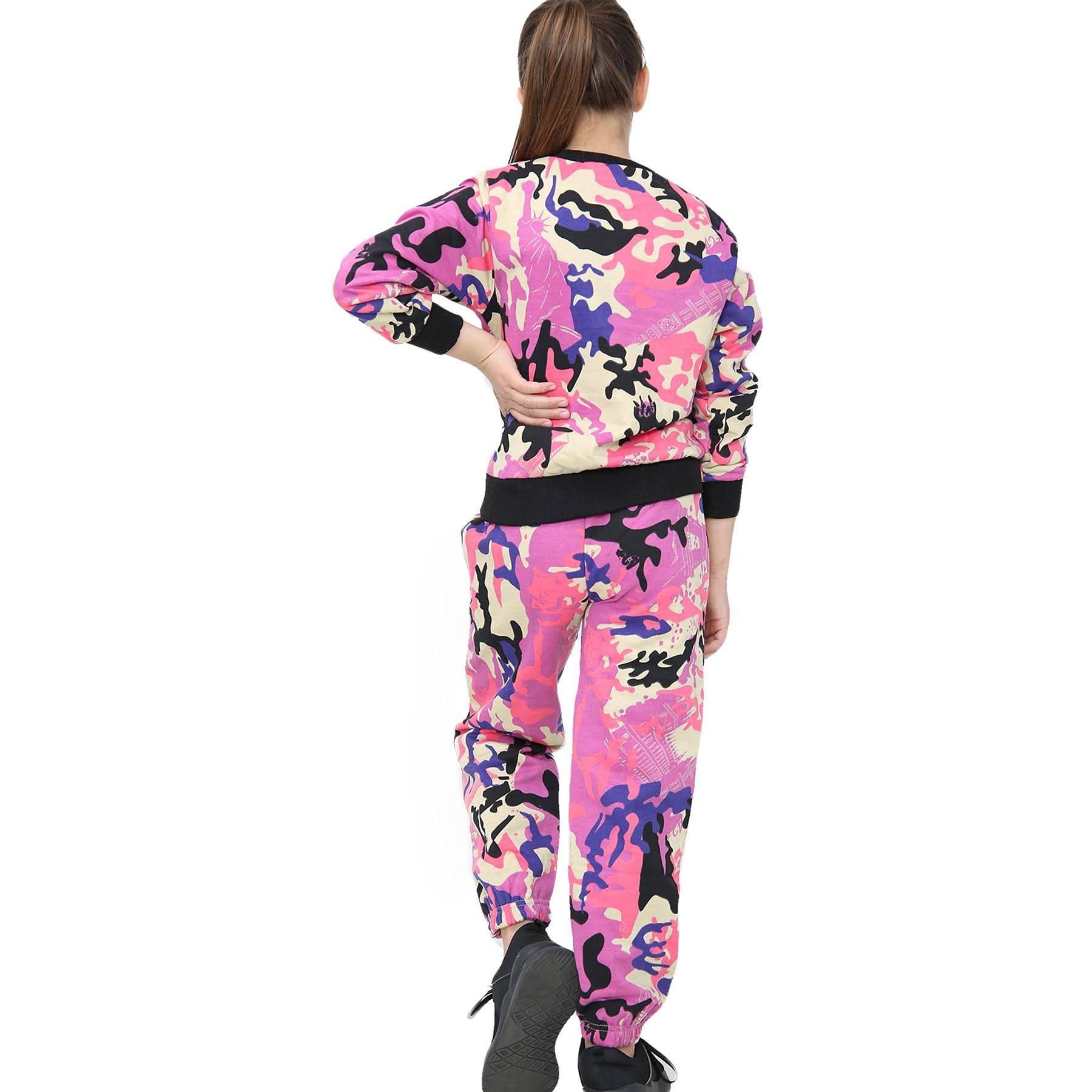 A2Z 4 Kids Chándal unisex de cuello redondo de forro polar para niñas y niños - T.S Plain 108 Camo Baby Pink 11-12