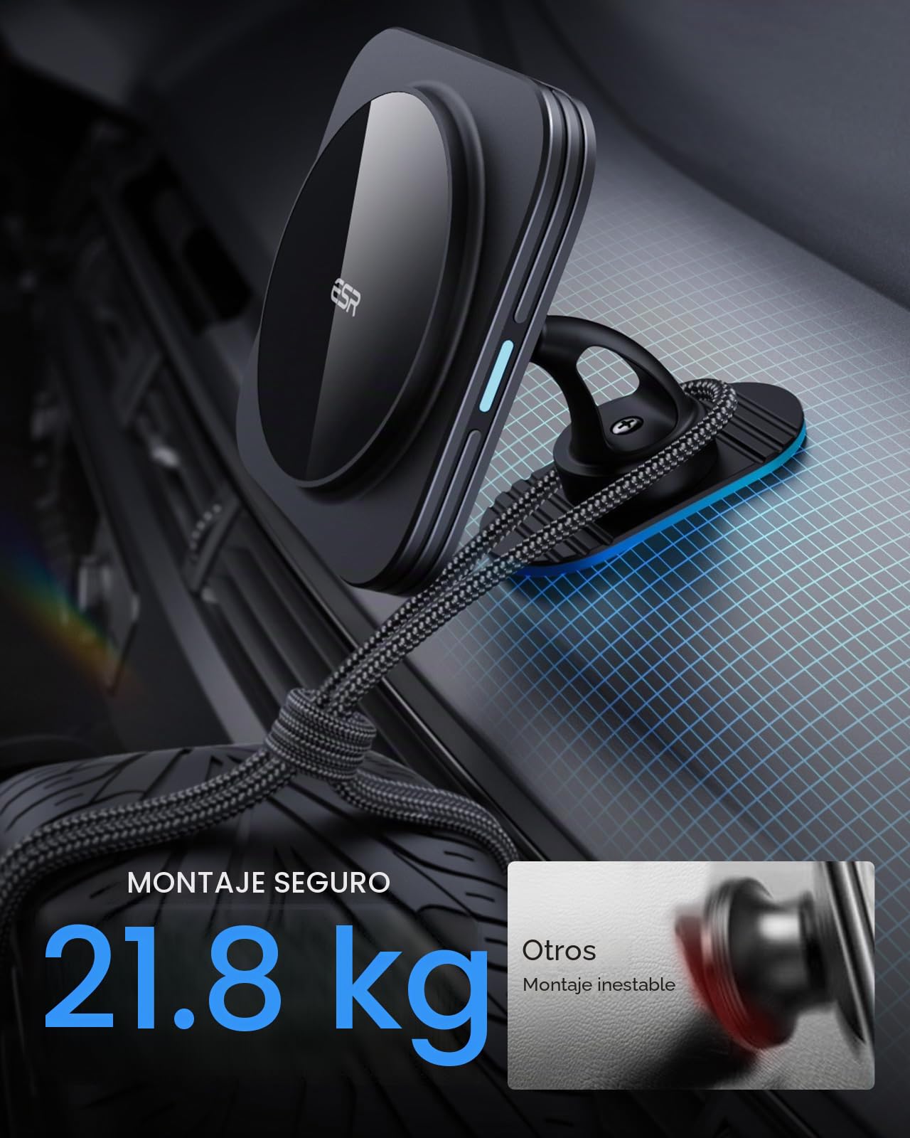 ESR 15W Cargador Inalámbrico Magnético para Coche (HaloLock), Cargador Coche MagSafe, Soporte Rejilla Aire, Compatible con iPhone Air/17/17e/16/15/14/13/12 Series, Samsung Galaxy S26/S25 Series, Negro