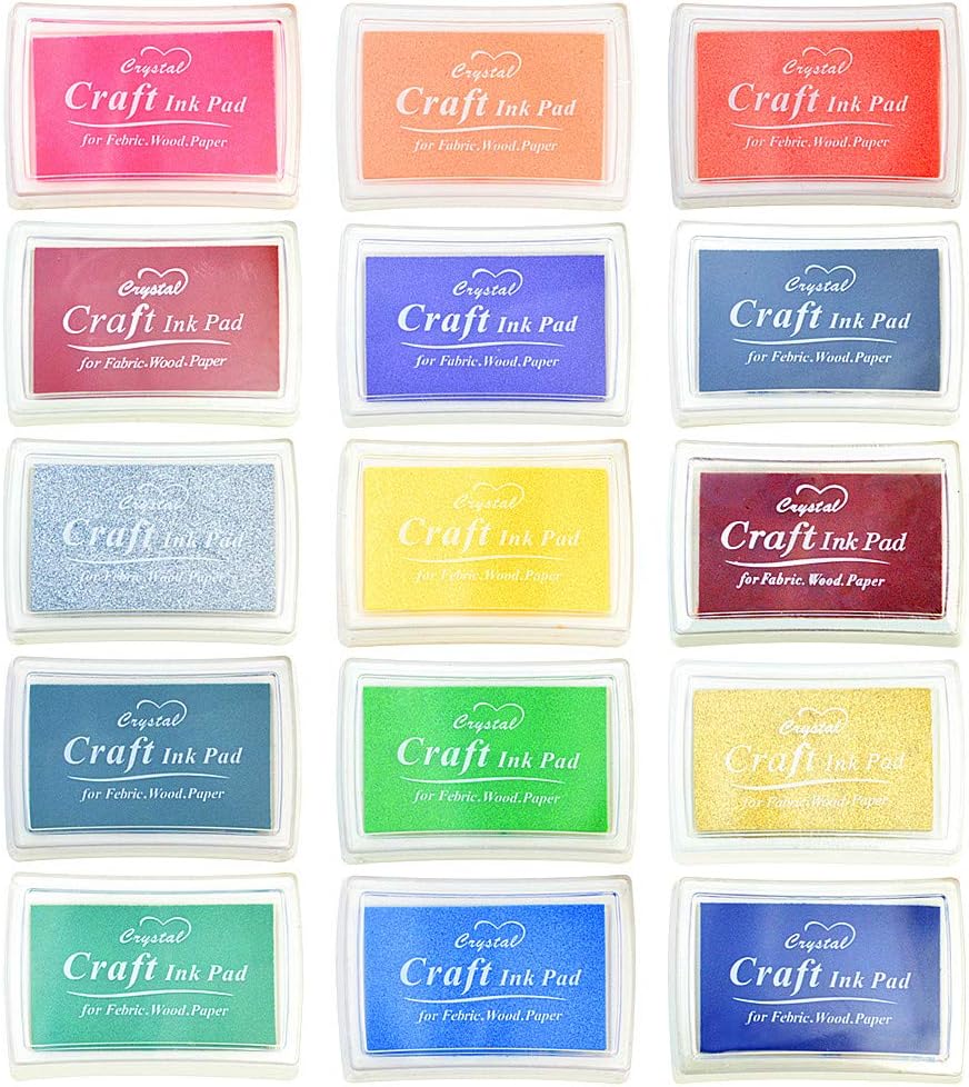 Yolyoo 15pcs Stamp Pads Colourful Craft Ink Pad Rainbow Finger Ink pad for DIY Rubber Stamps, Paper, Wood Fabric