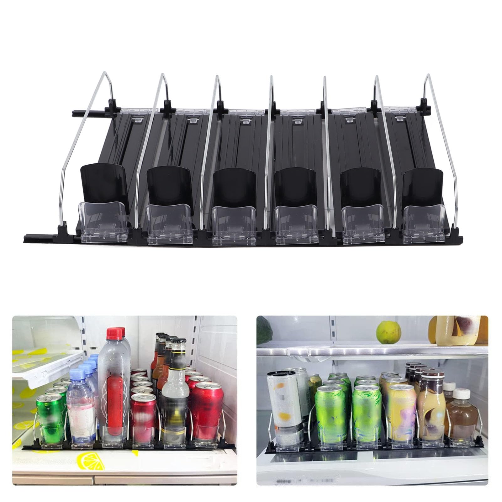 Fockety Organizador de Bebidas para frigorífico, Organizador de latas de refresco con Gran Capacidad de Carga y Anchura Ajustable, se Empuja Solo y es fácil de Usar (38cm)