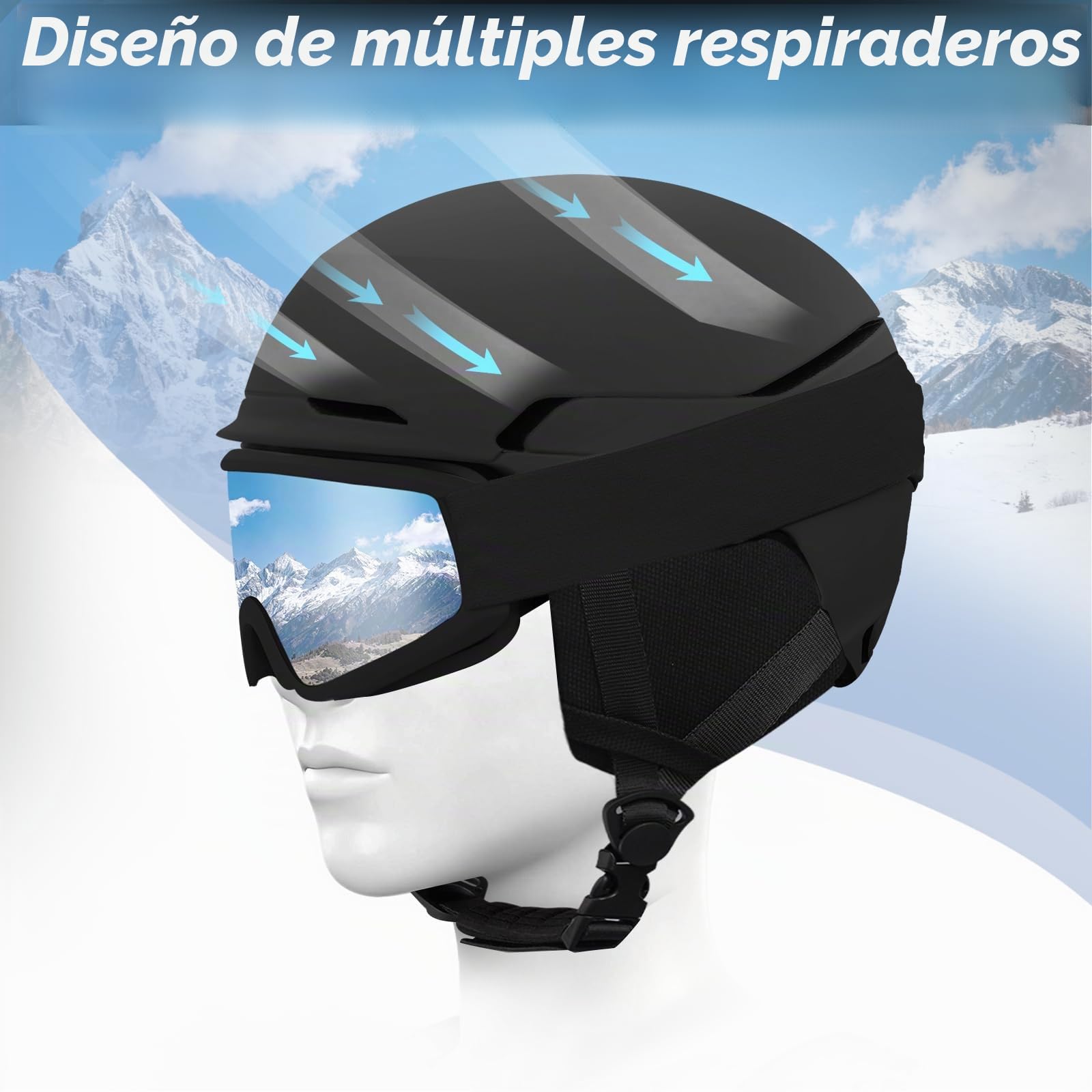 VCOROS Casco de Esquí Kit con Gafas de Esquí Capucha DXH811 para Esquí | Casco Esquí Talla Ajustable Transpirable UV Seguridad Comodidad Casco de Snowboard mit Orejeras Extraíbles